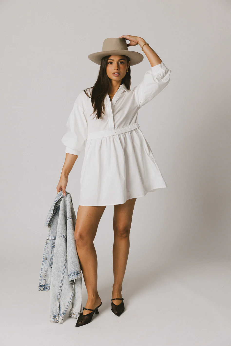 Oliver Collared Mini Dress in White - FINAL SALE - Image 4