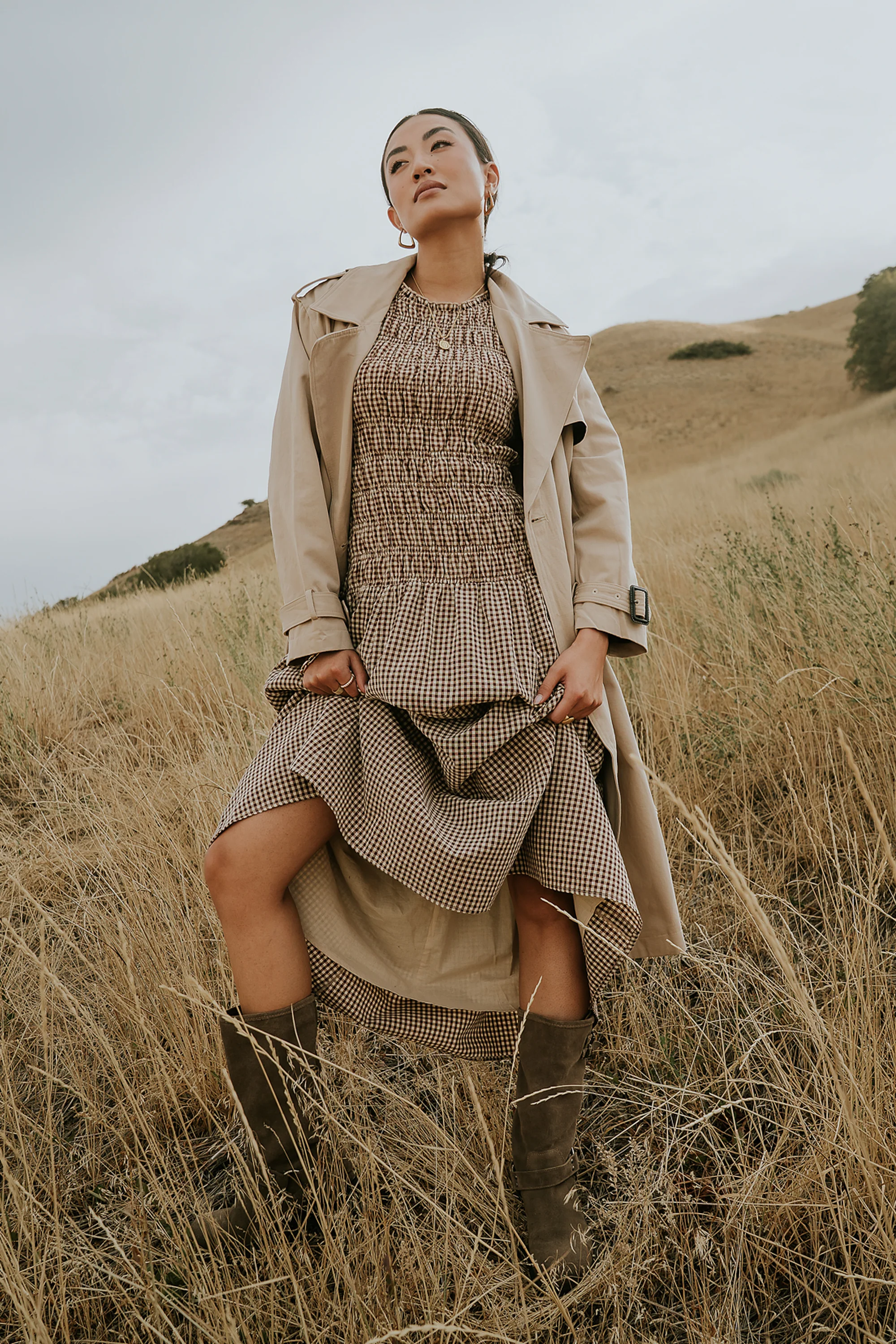 Opal Gingham Maxi Dress in Brown - Image 3