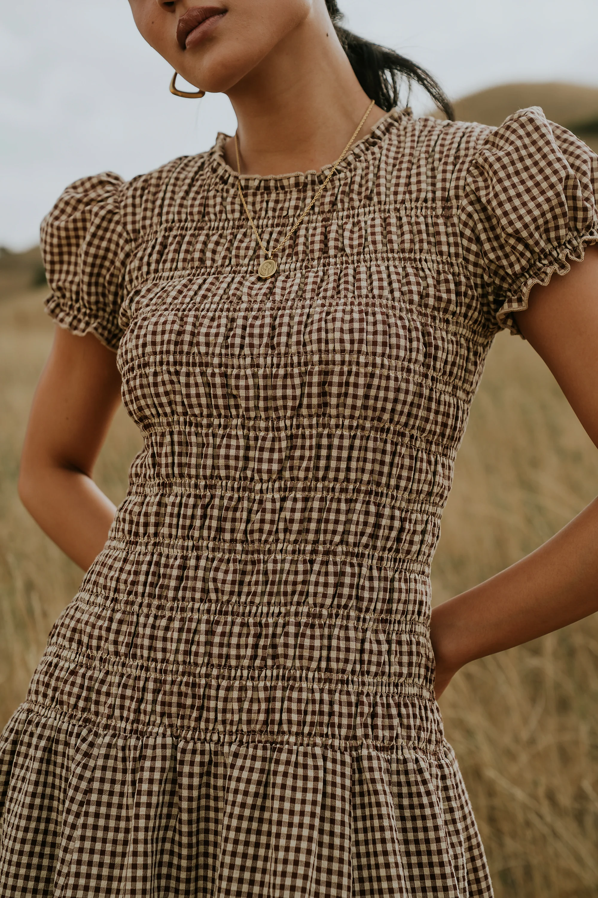 Opal Gingham Maxi Dress in Brown - Image 4