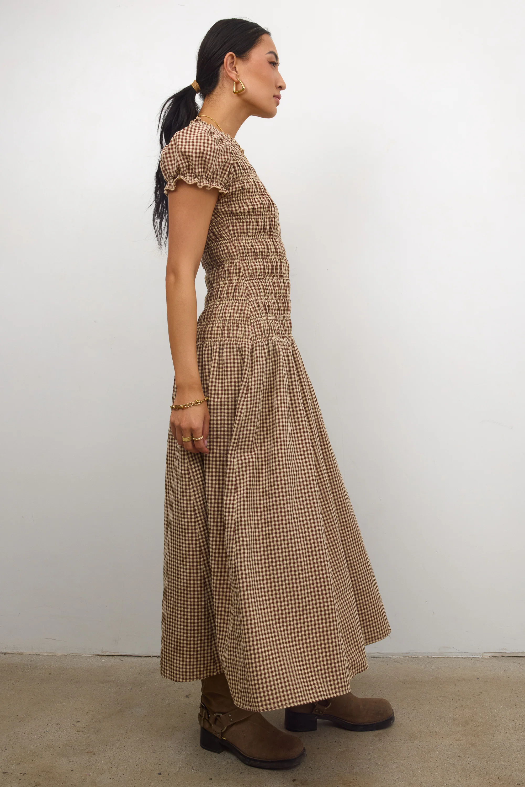 Opal Gingham Maxi Dress in Brown - Image 9