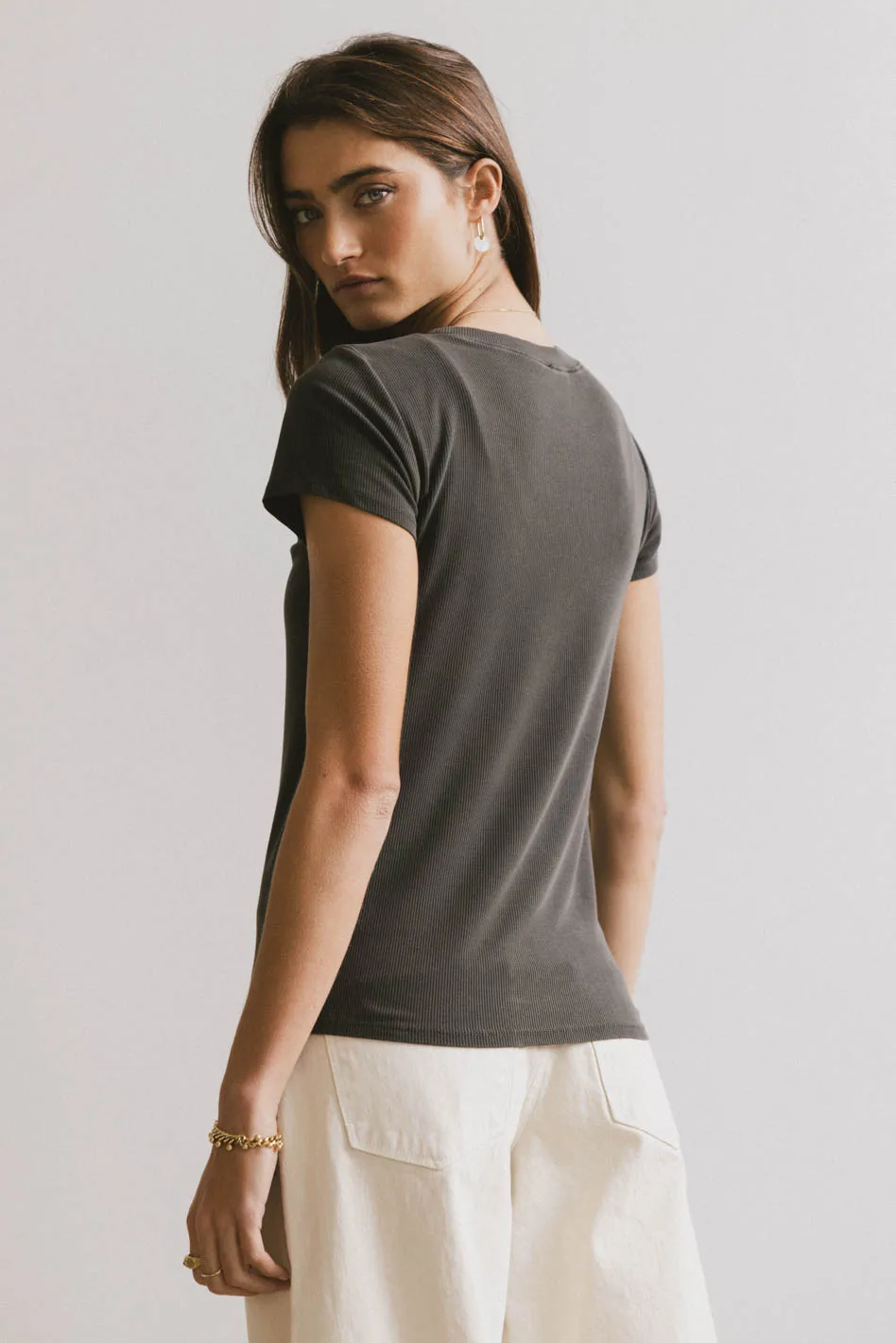 Opal Ribbed Tee in Charcoal - FINAL SALE - Image 2