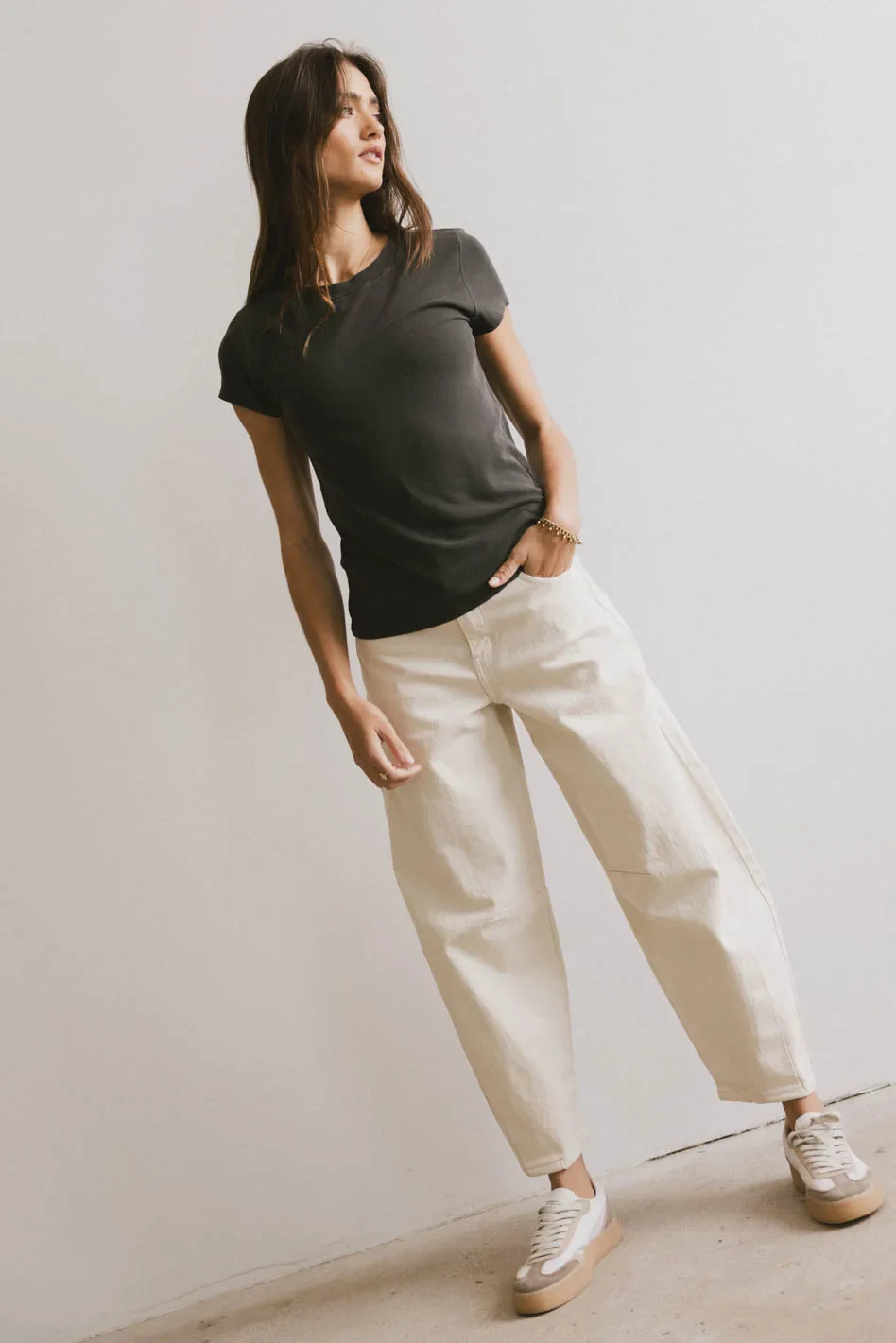 Opal Ribbed Tee in Charcoal - FINAL SALE - Image 3