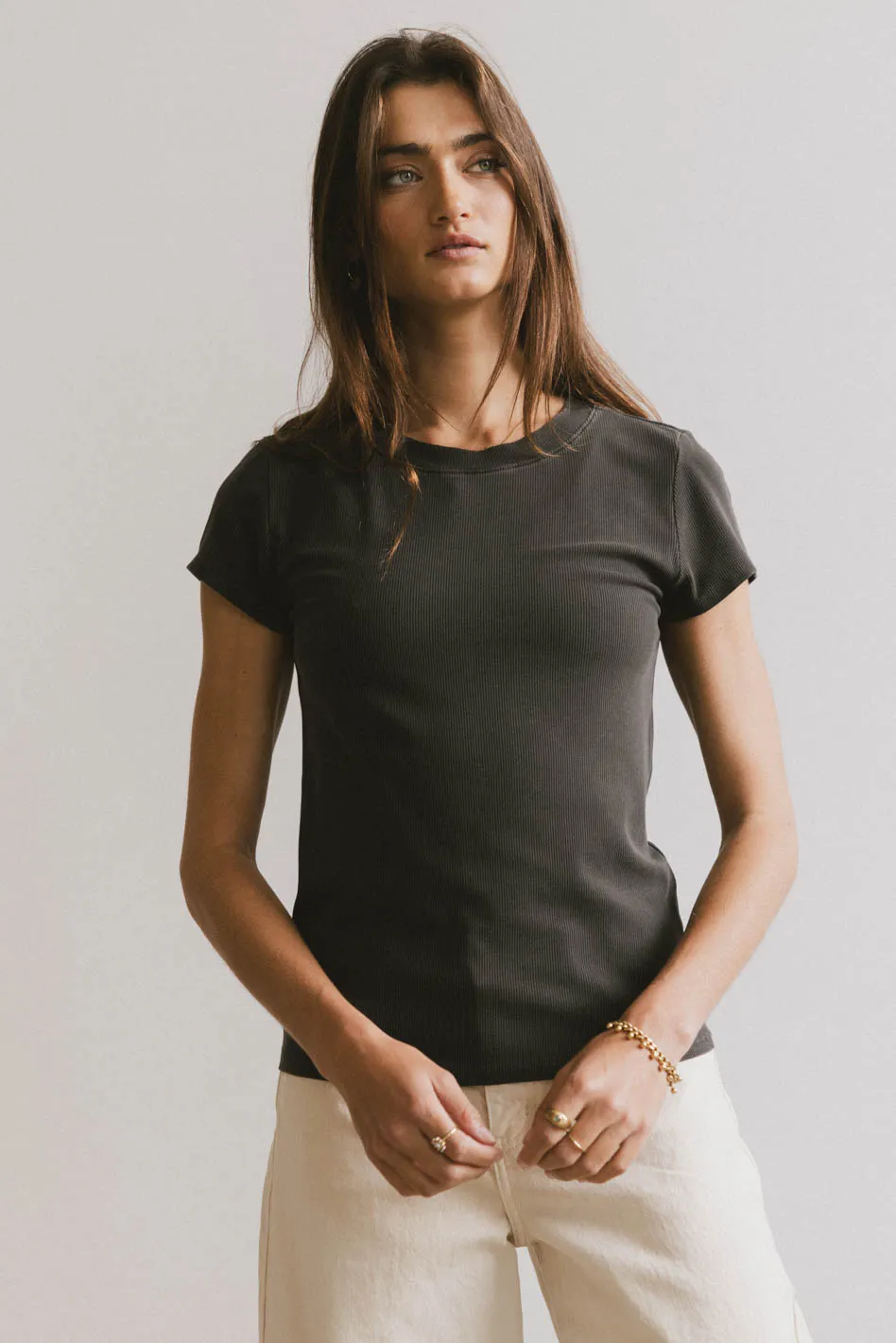 Opal Ribbed Tee in Charcoal - FINAL SALE - Image 4