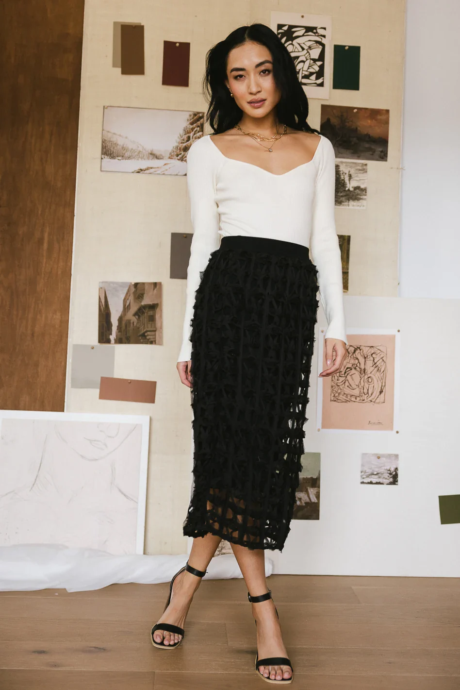 Open Cage Knit Skirt in Black - FINAL SALE - Image 4