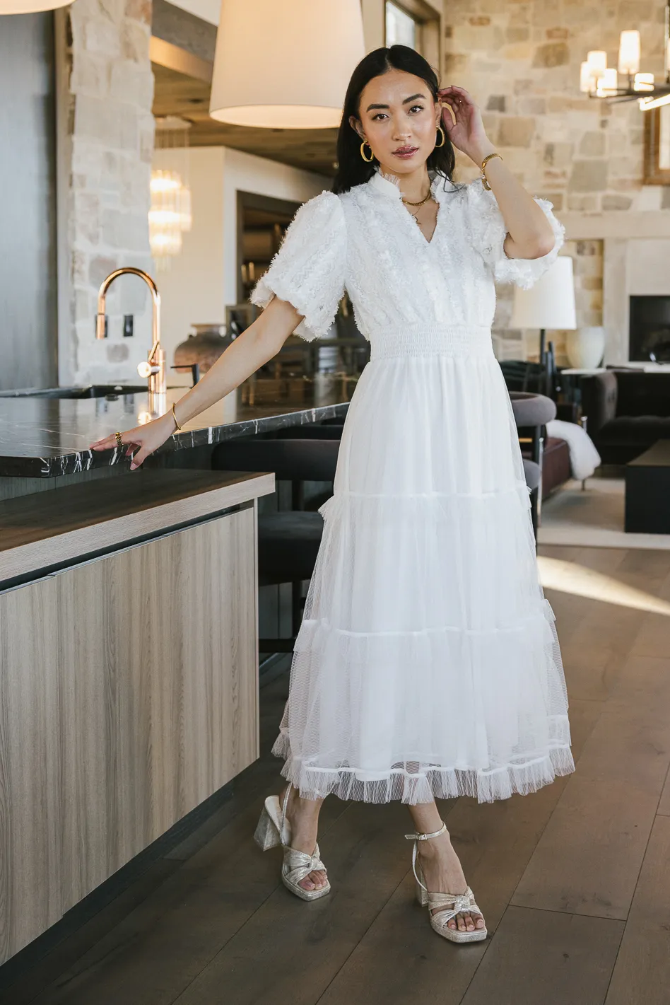 Padme Mesh Midi Dress in White - FINAL SALE - Image 6
