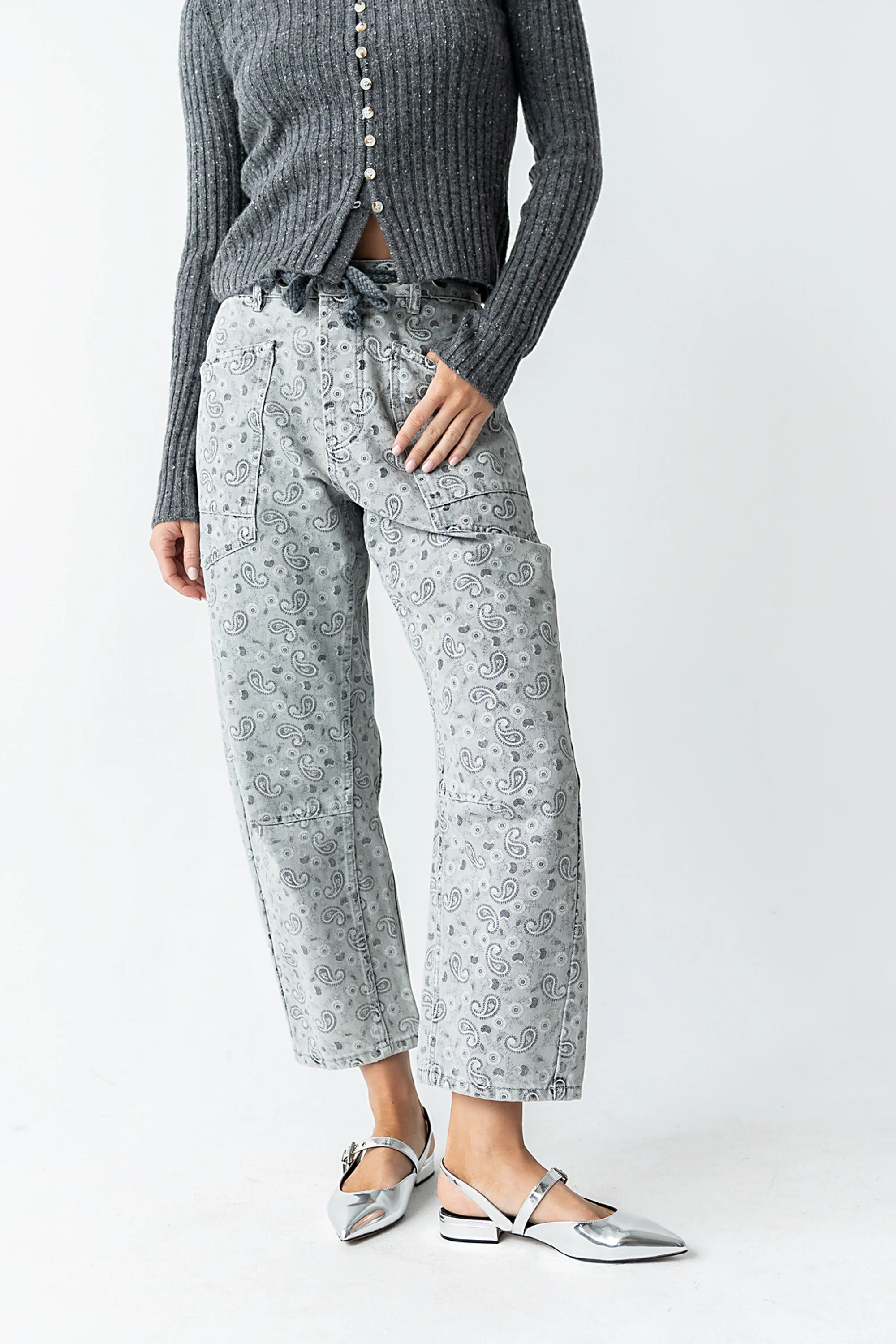Paisley Printed Barrel Jeans