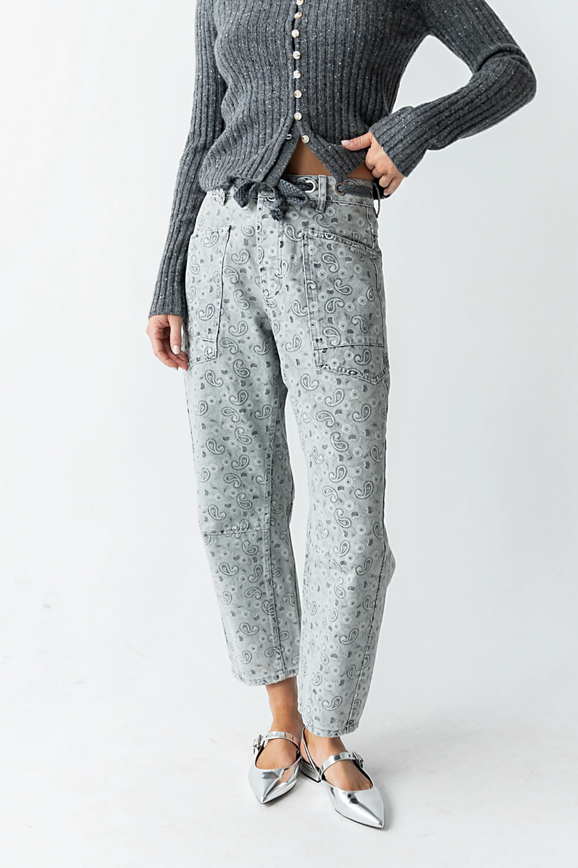 Paisley Printed Barrel Jeans - Image 6