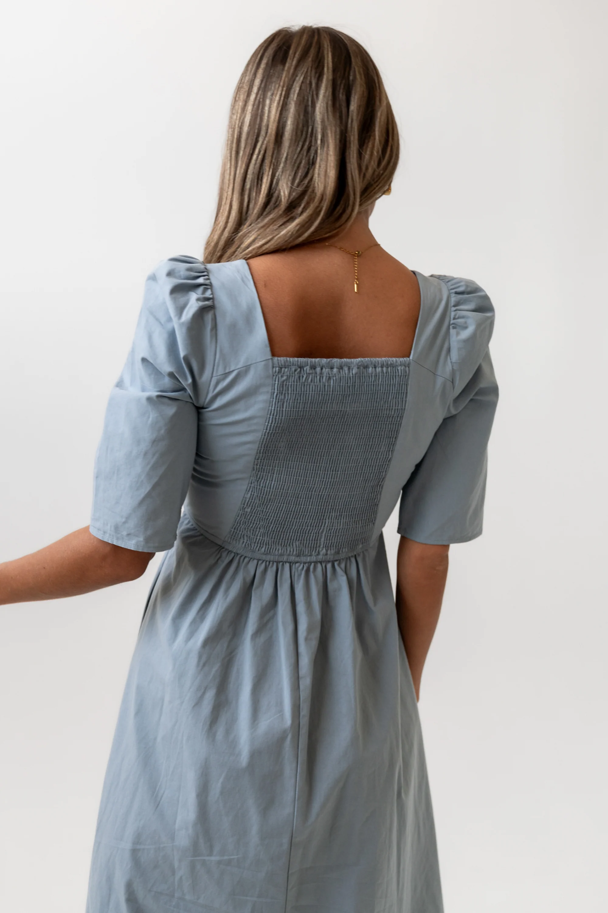 Paisley Smocked Midi Dress in Slate Blue - FINAL SALE - Image 3
