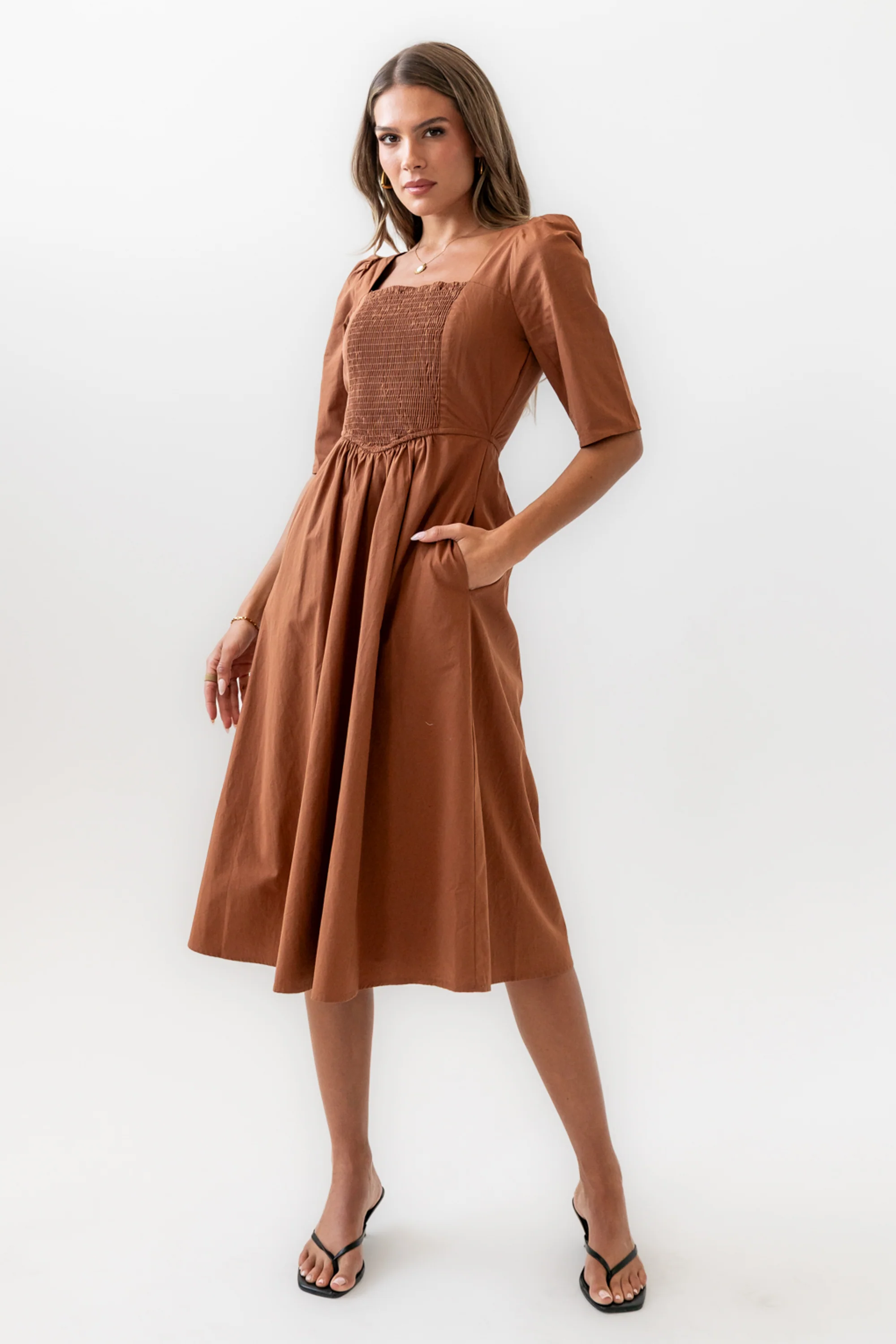 Paisley Smocked Midi Dress in Rust - FINAL SALE