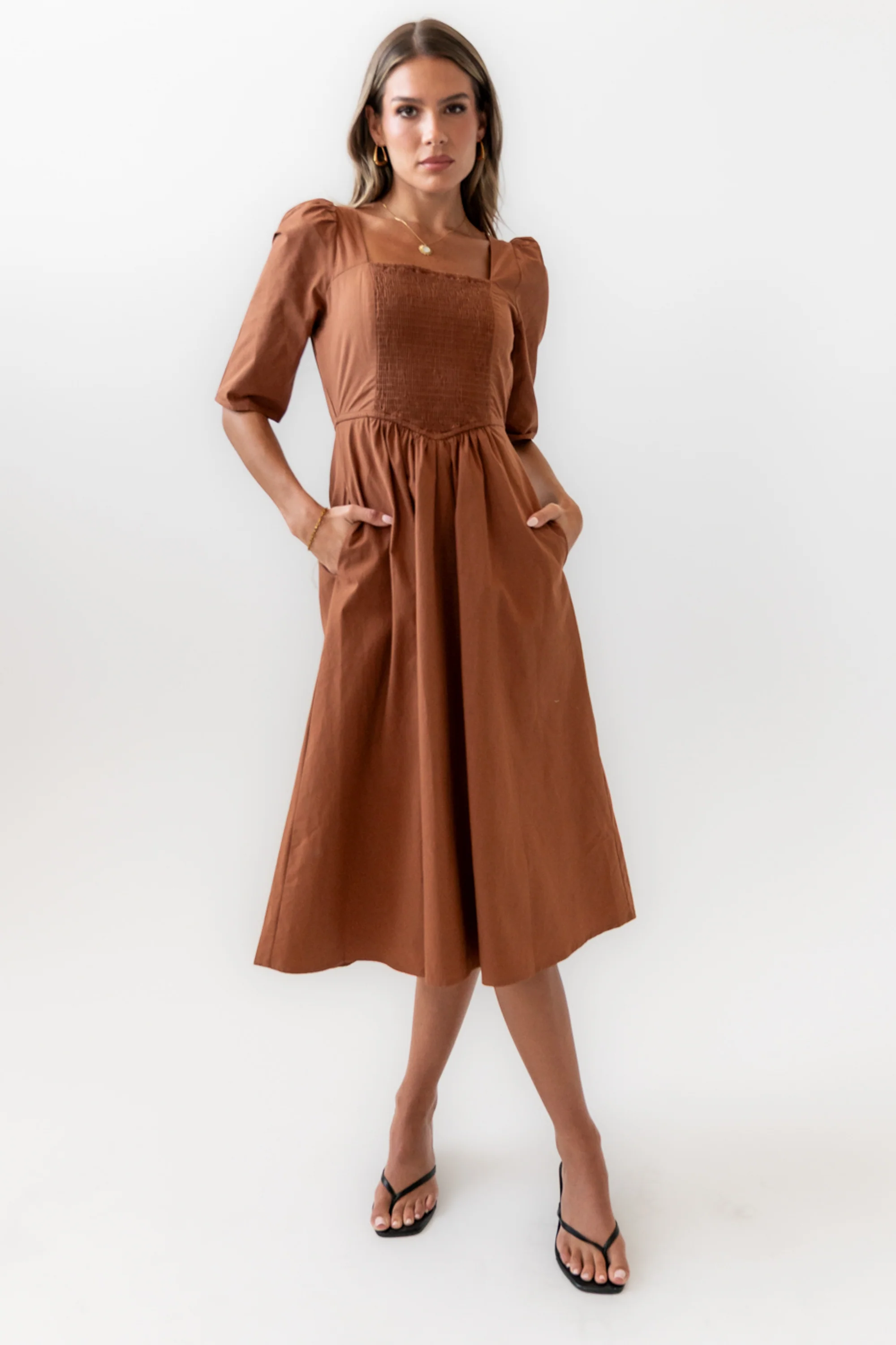 Paisley Smocked Midi Dress in Rust - FINAL SALE - Image 3