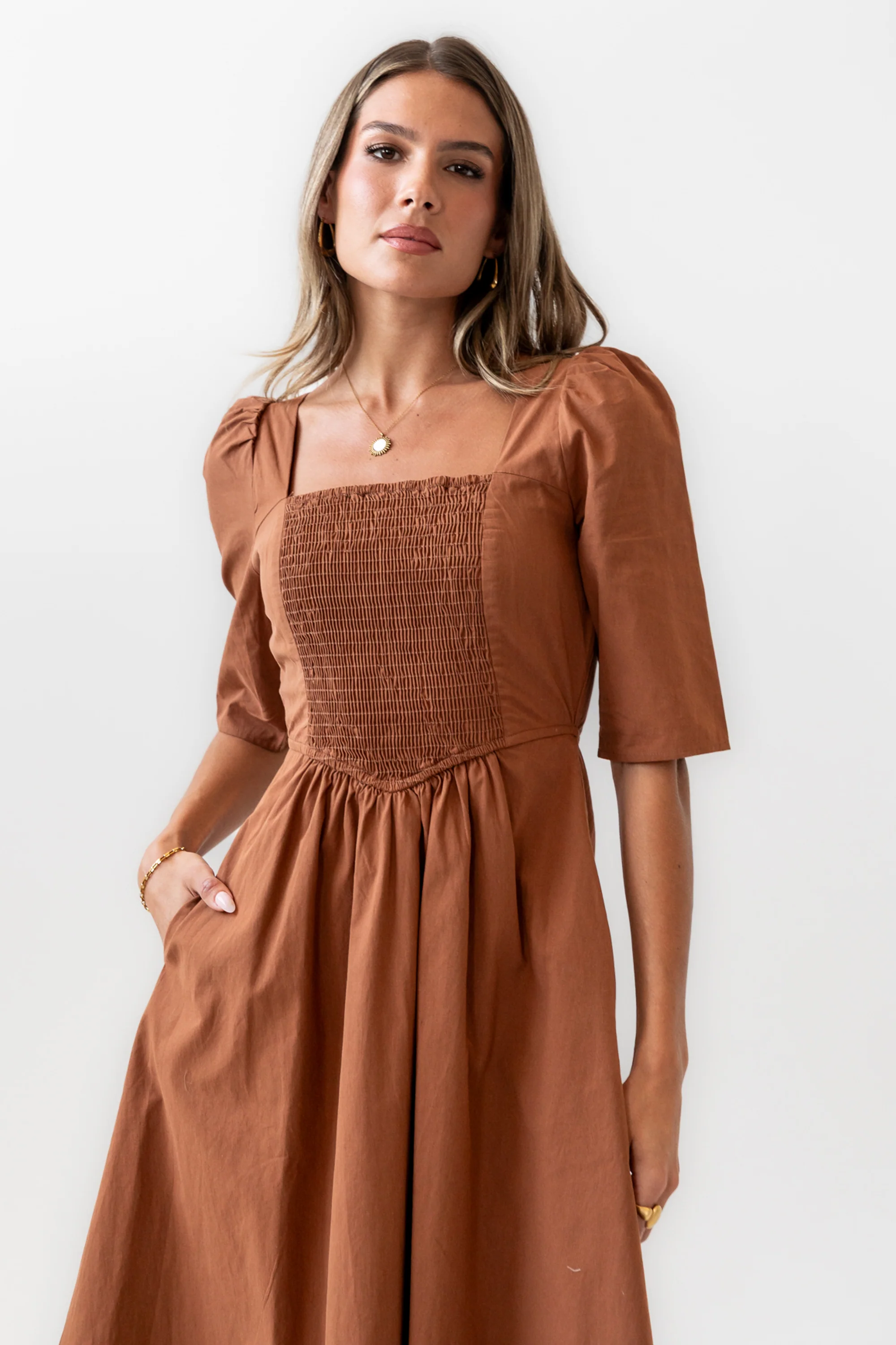 Paisley Smocked Midi Dress in Rust - FINAL SALE - Image 6