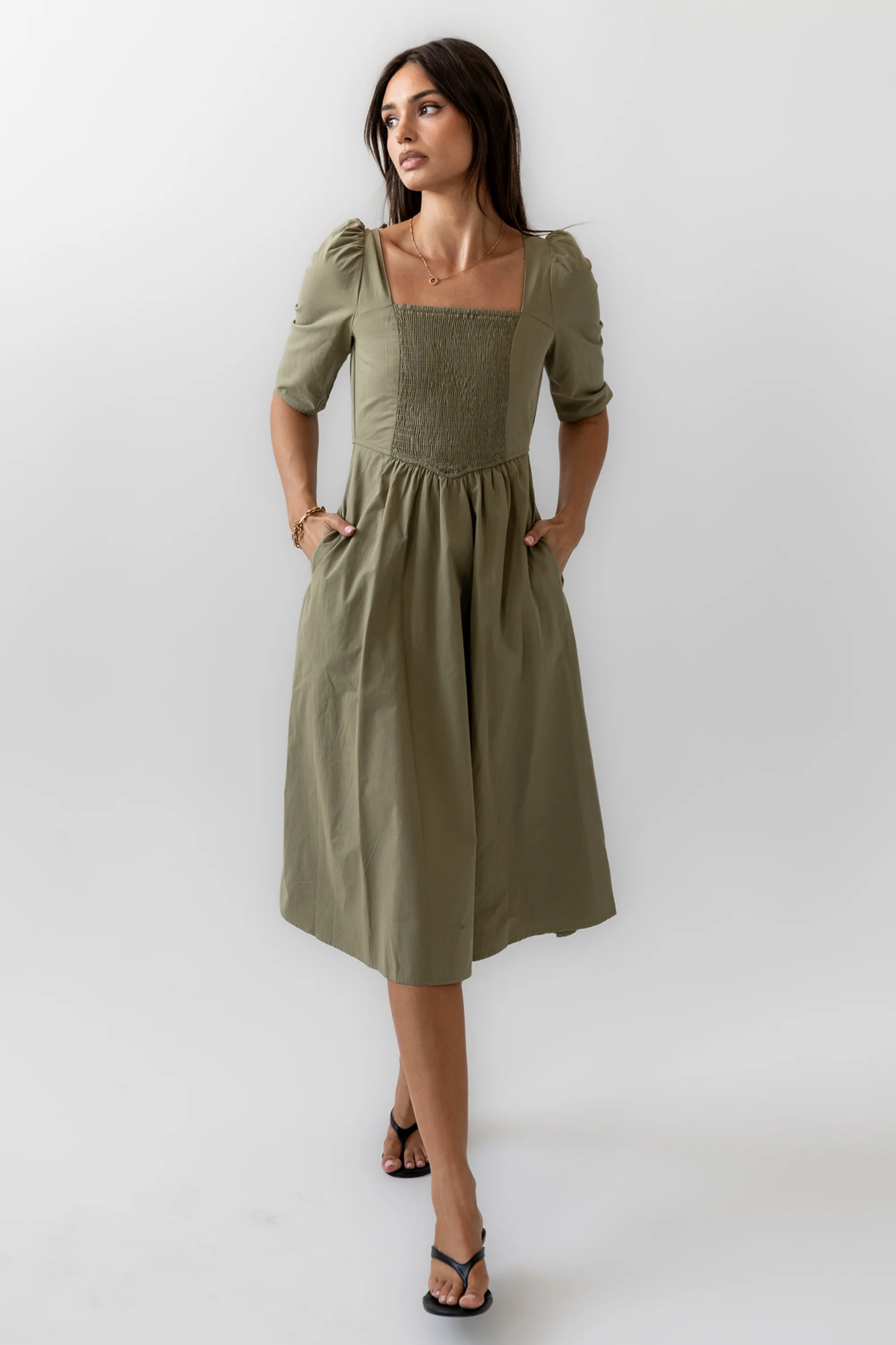 Paisley Smocked Midi Dress in Sage - FINAL SALE