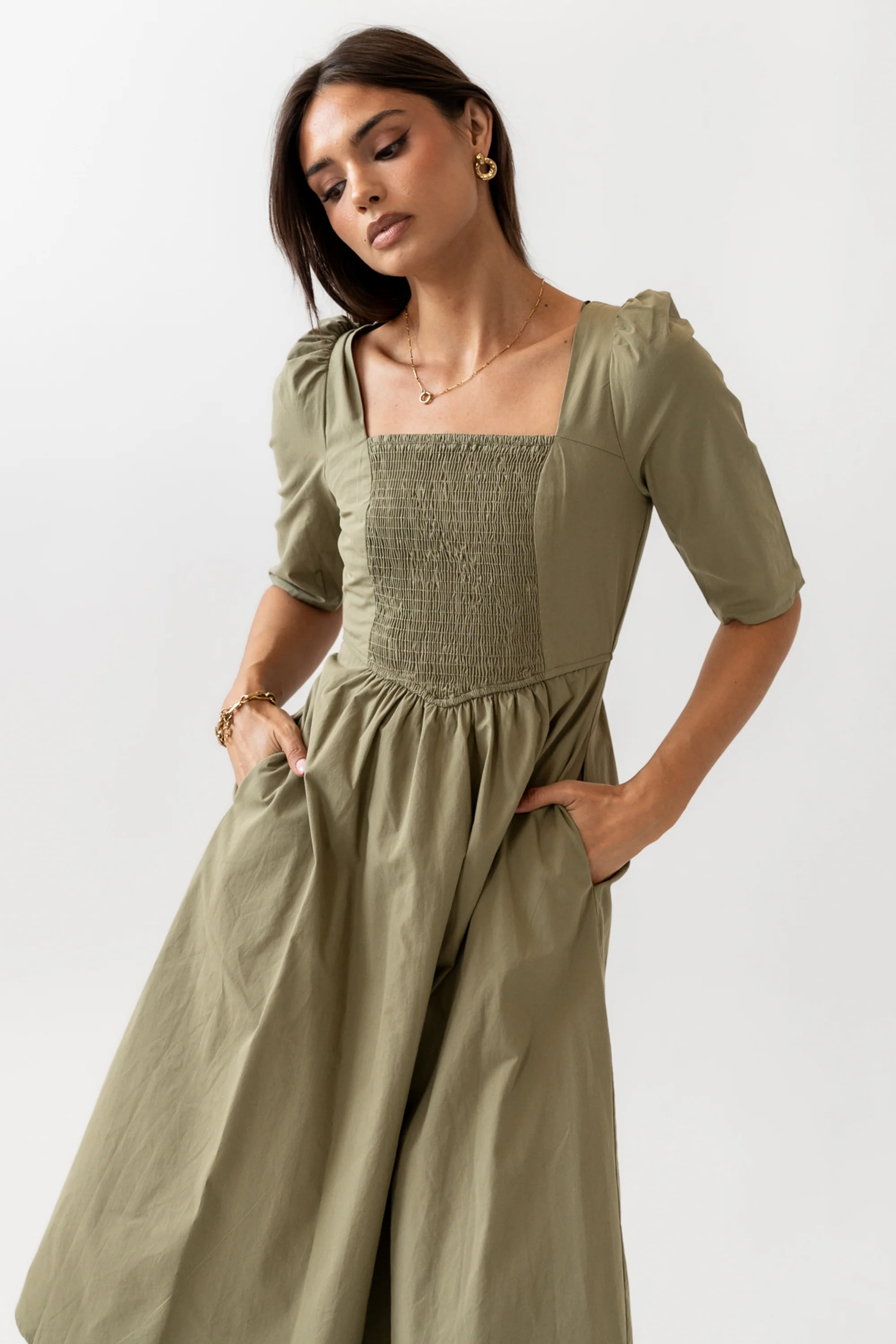 Paisley Smocked Midi Dress in Sage - FINAL SALE - Image 6