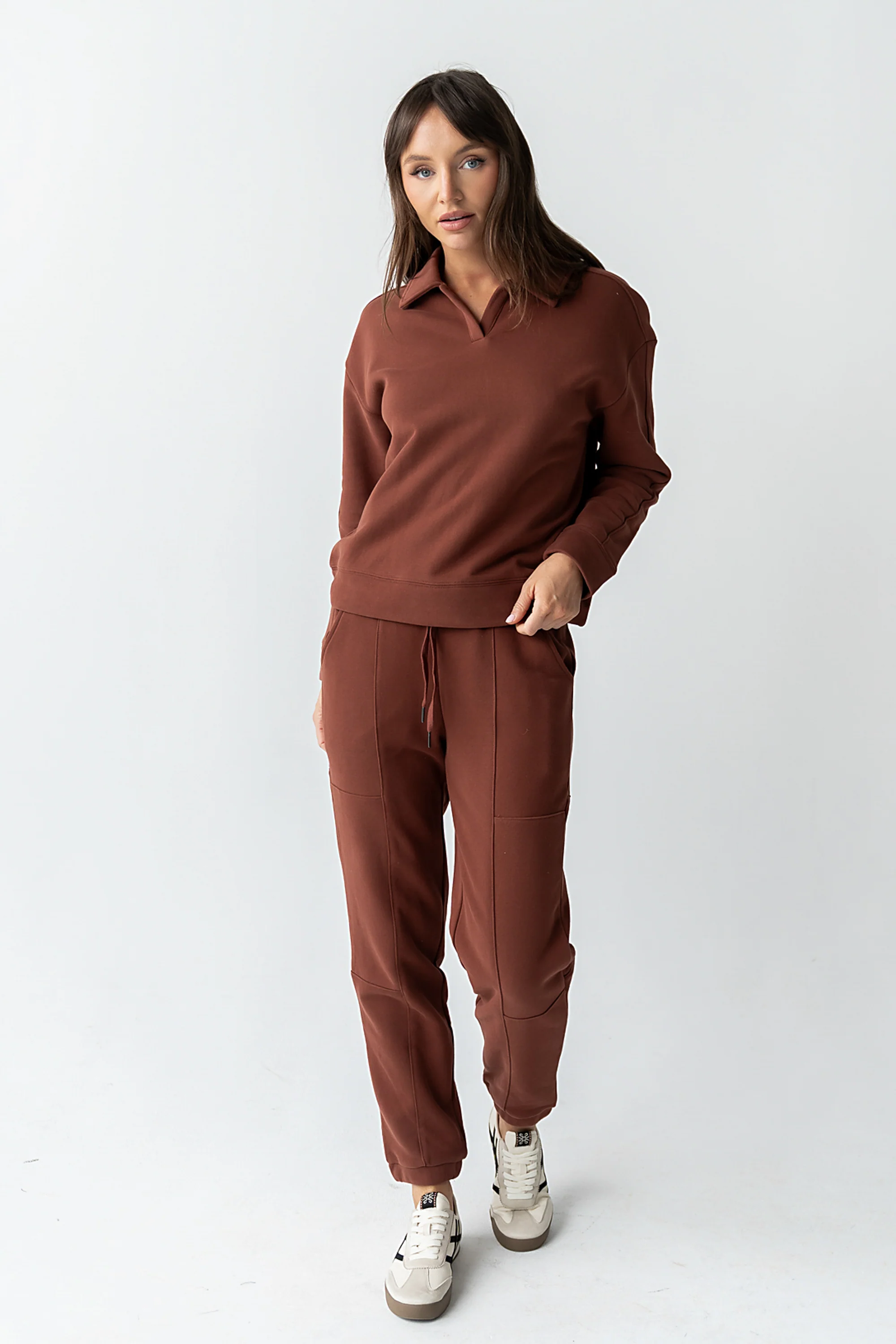 Patricia Collared Sweatshirt in Burgundy - FINAL SALE - Image 2