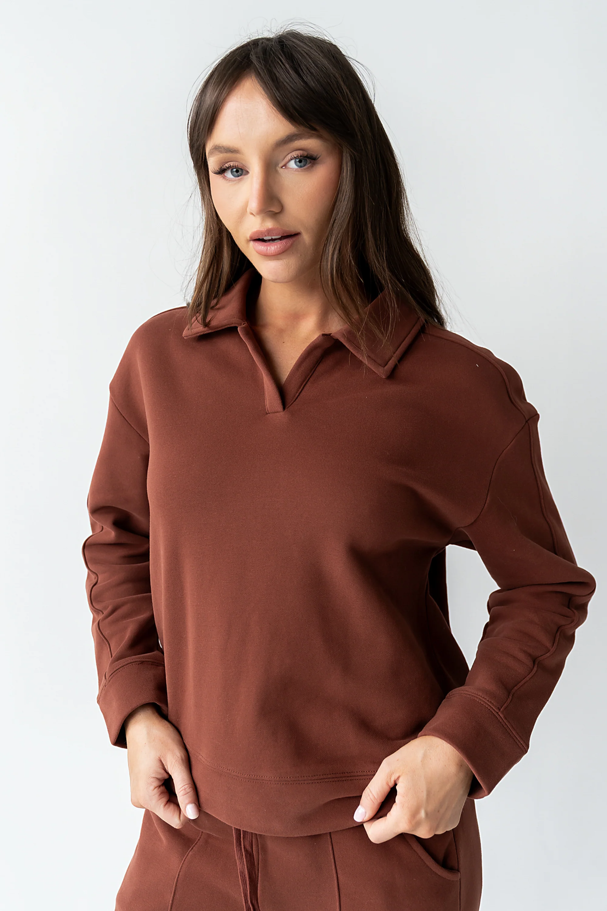 Patricia Collared Sweatshirt in Burgundy - FINAL SALE - Image 3