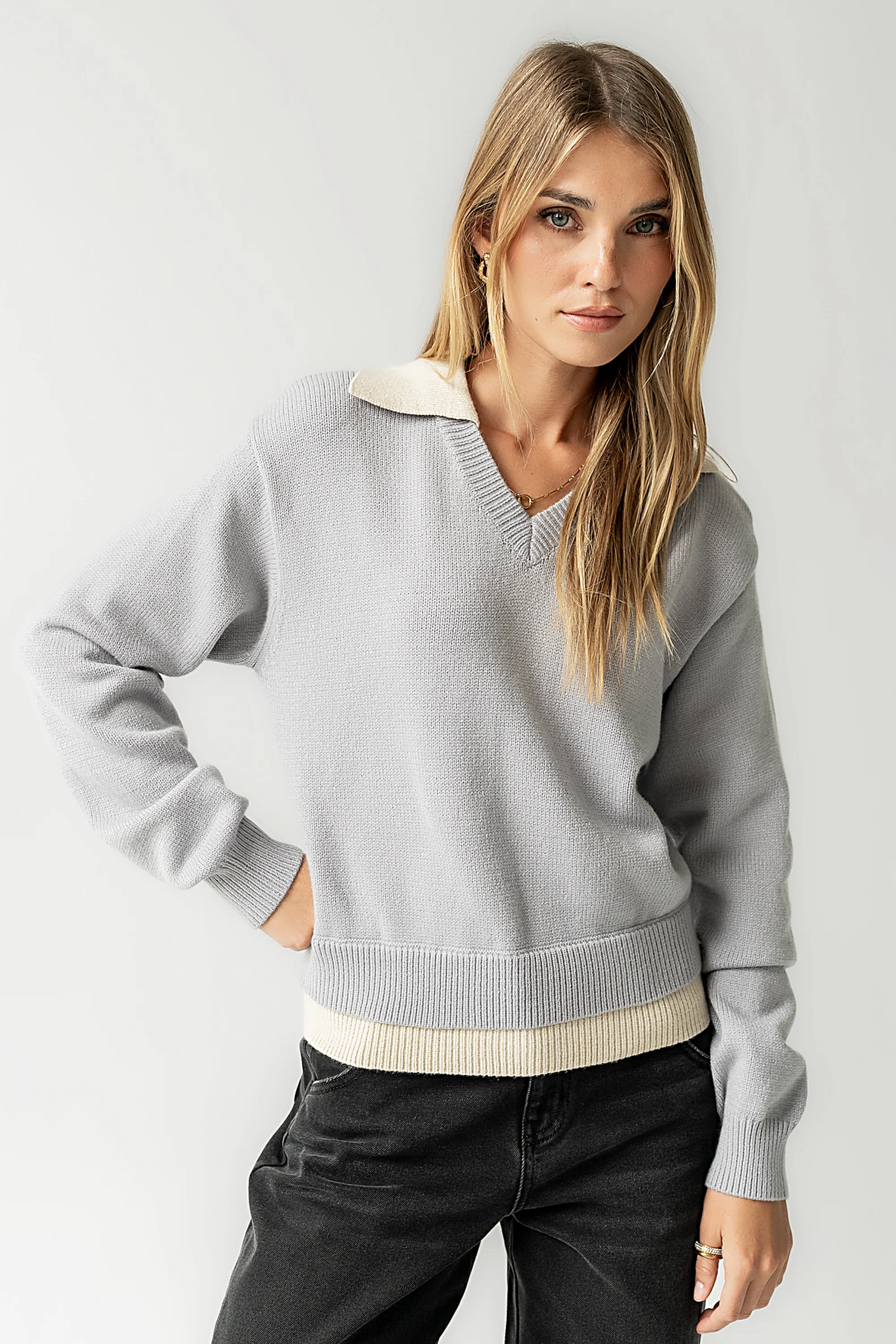 Pattie Collared Sweater in Blue - FINAL SALE - Image 3