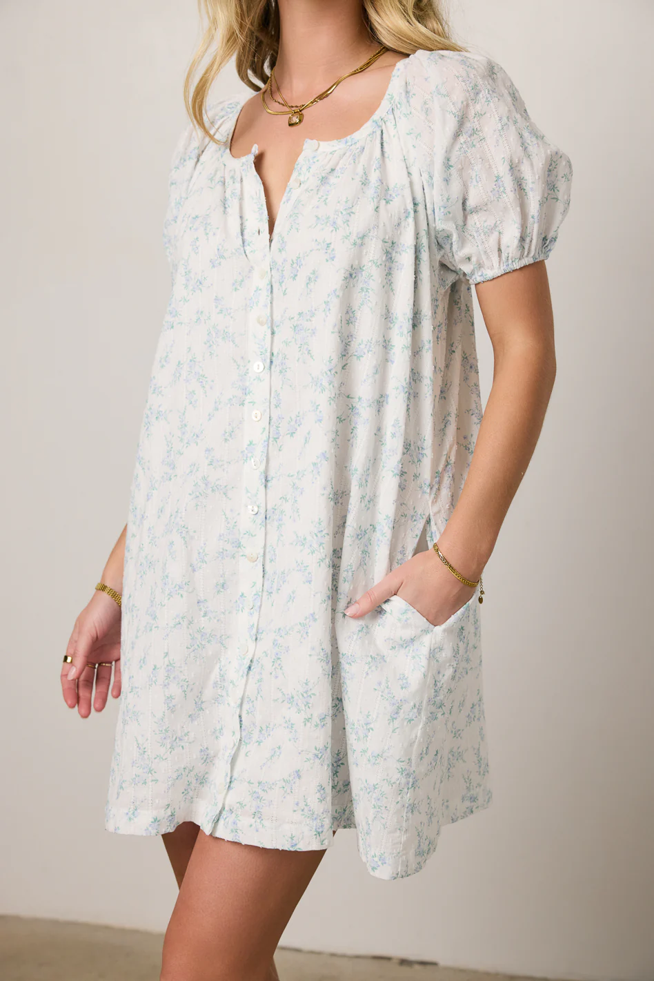 Pattie Floral Babydoll Dress in Blue - FINAL SALE - Image 3