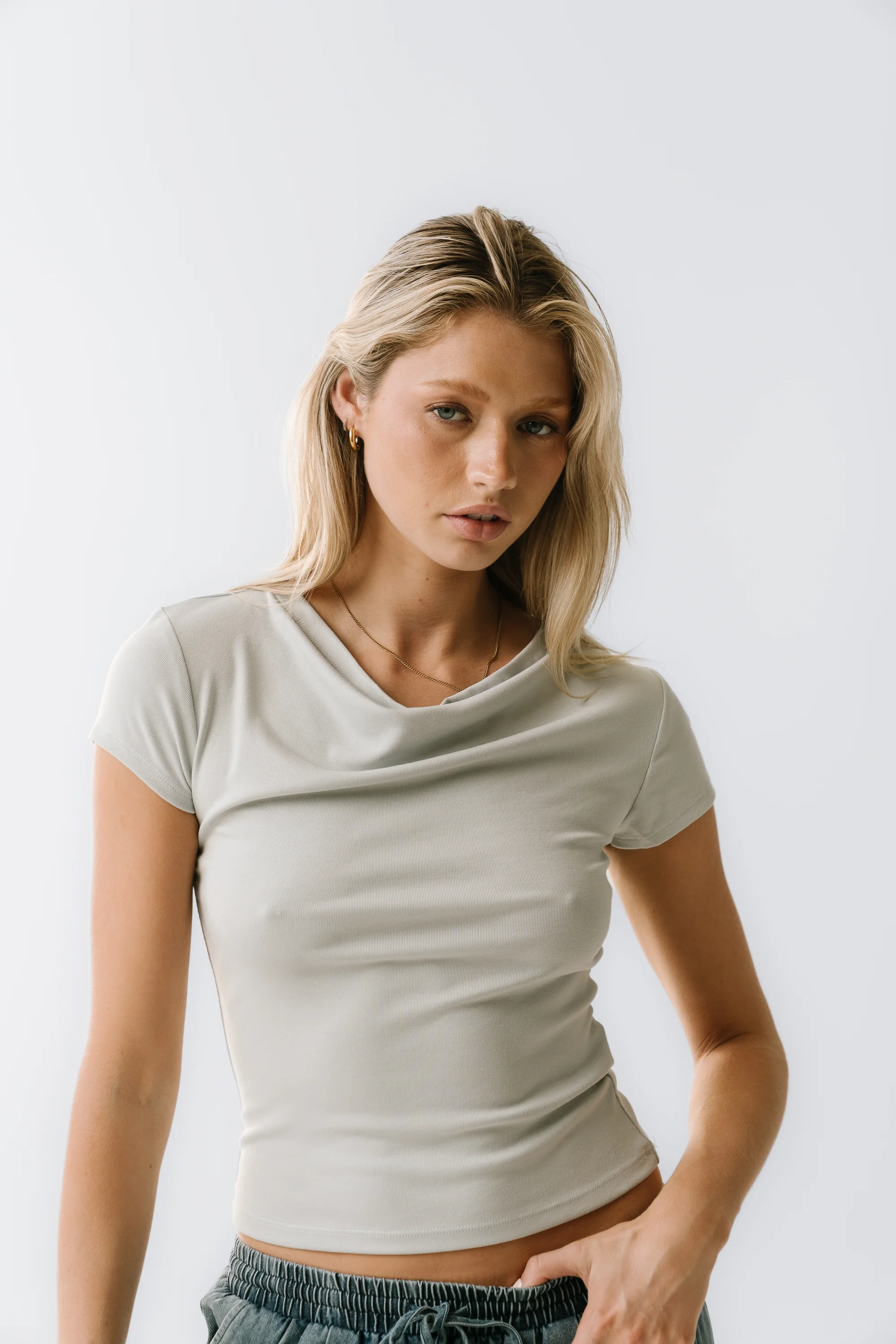 Paula Cowl Neck Top in Light Blue - FINAL SALE