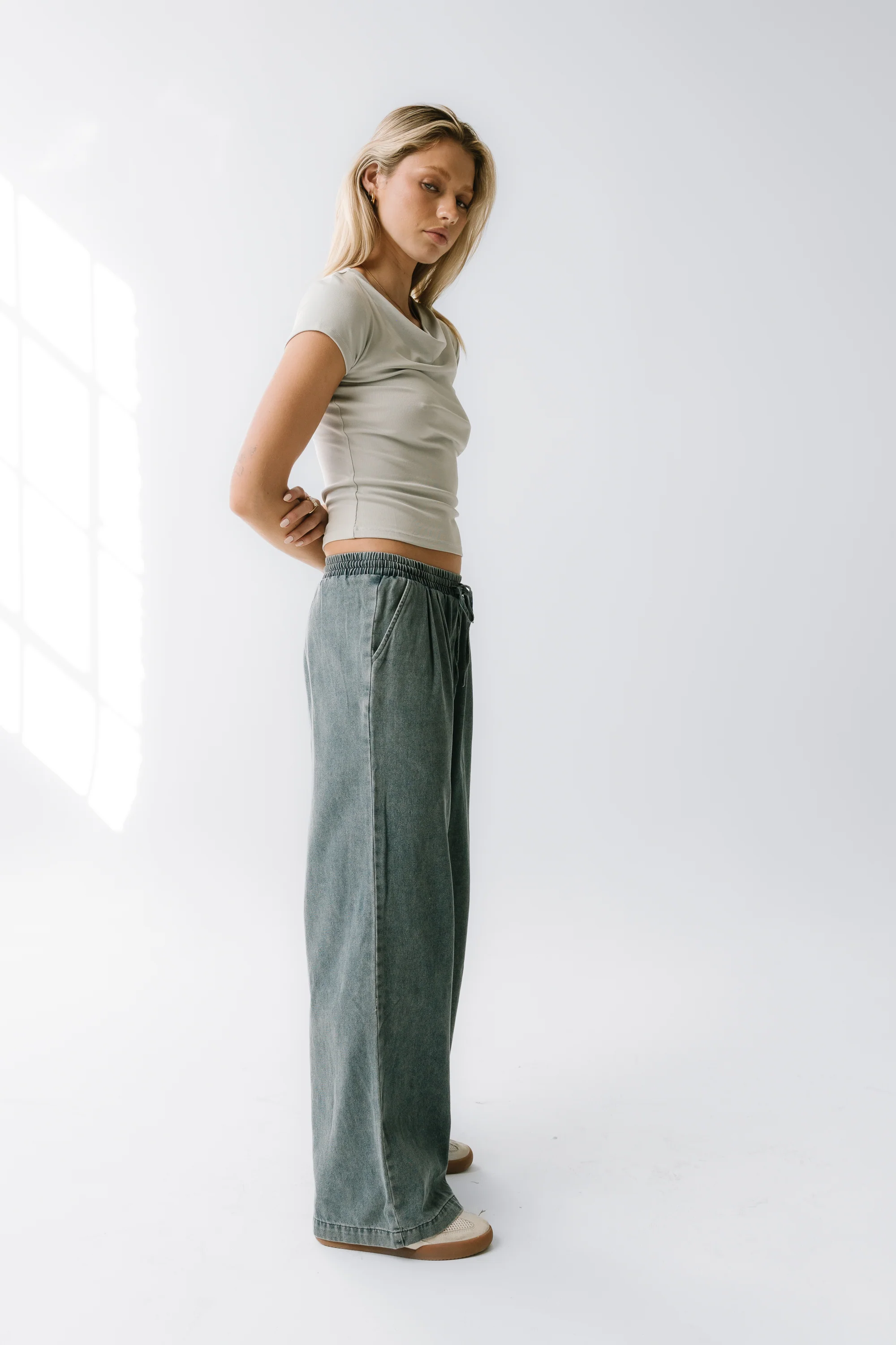 Paula Cowl Neck Top in Light Blue - FINAL SALE - Image 4