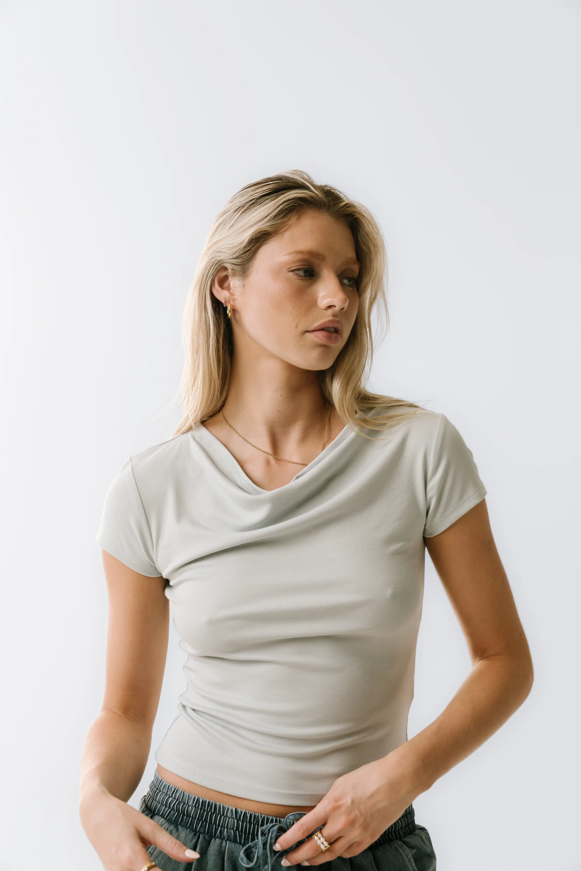 Paula Cowl Neck Top in Light Blue - FINAL SALE - Image 5