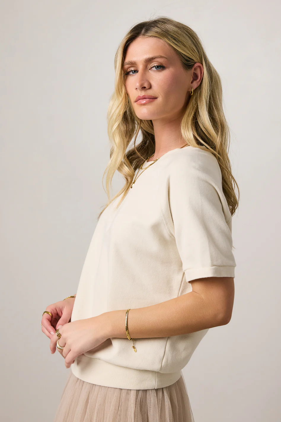 Pauly Short Sleeve Top in Cream - Image 4