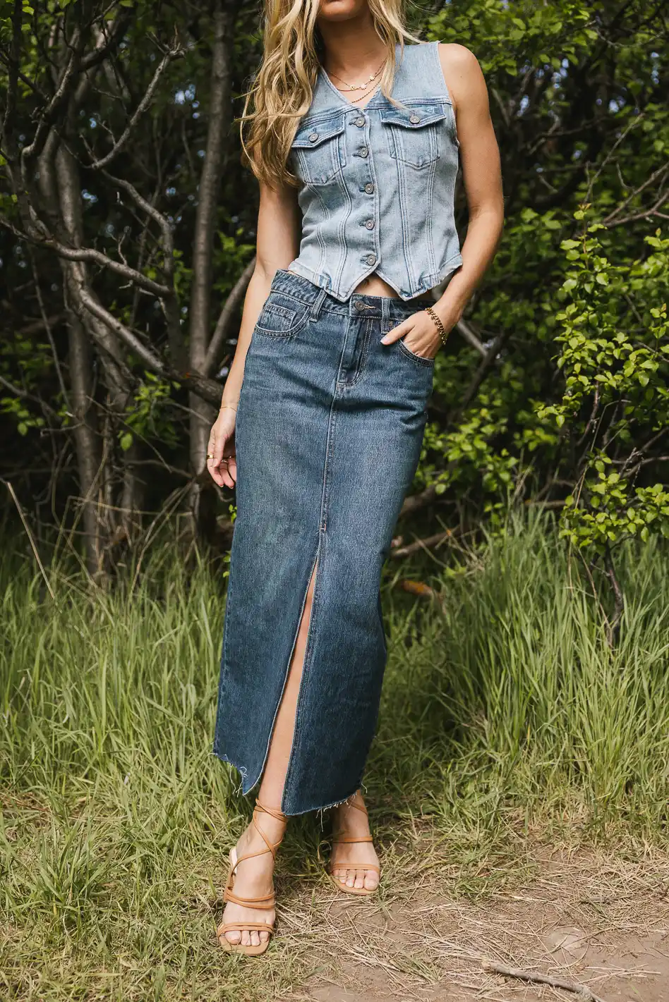 Paydrie Denim Maxi Skirt - FINAL SALE - Image 4
