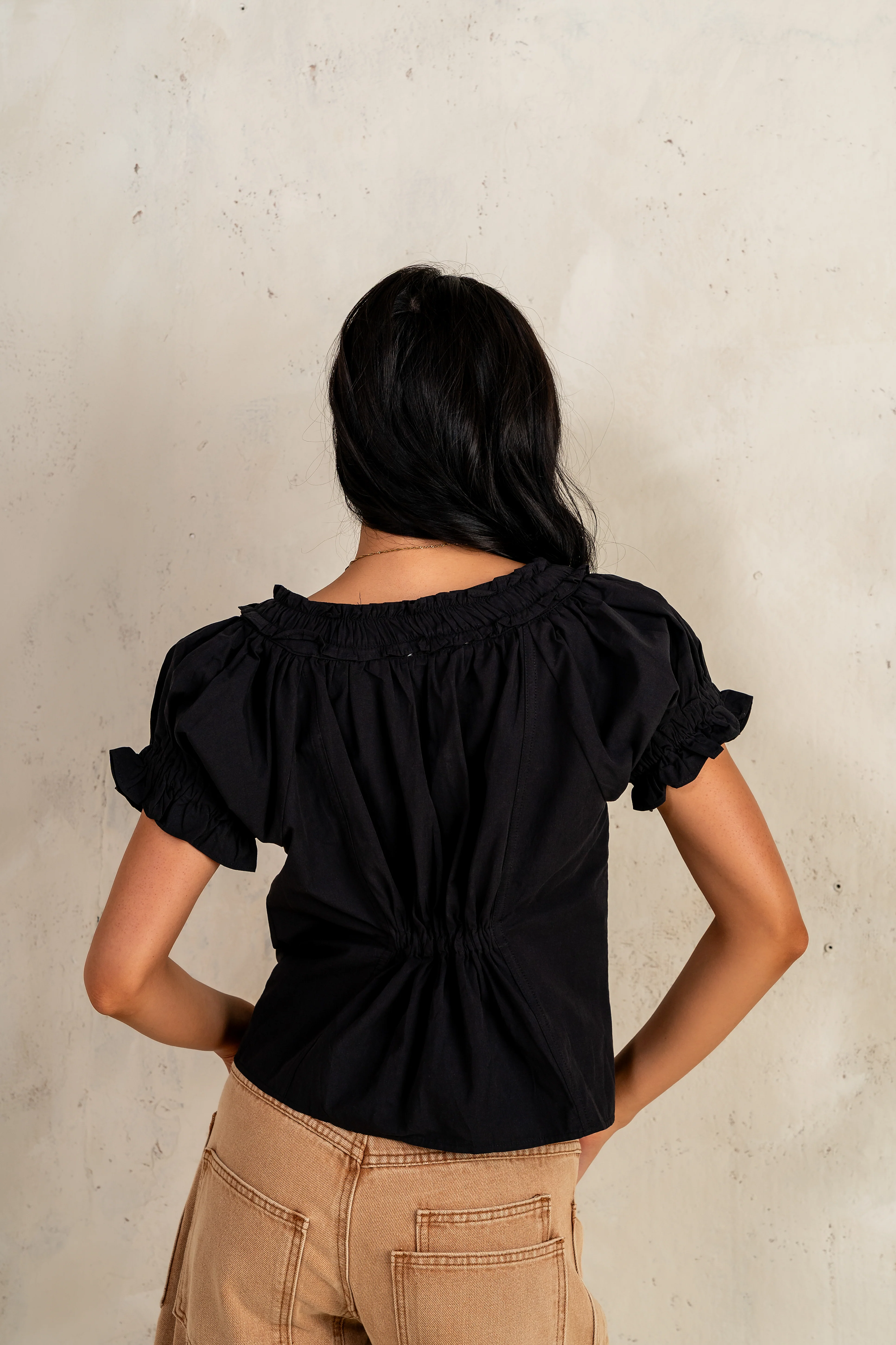 Payton Button Front Blouse in Black - FINAL SALE - Image 3