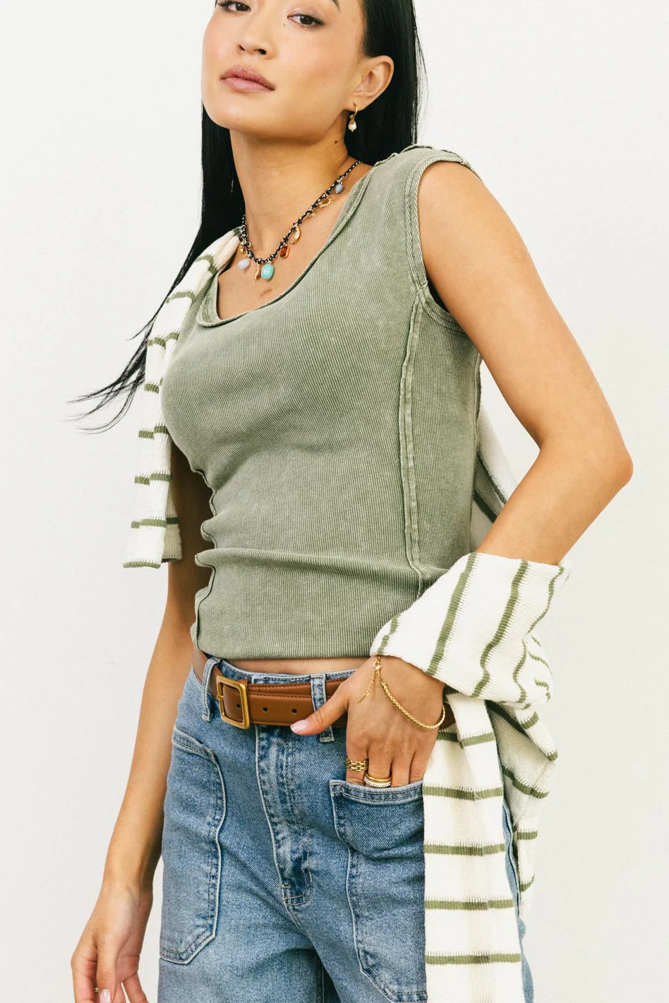 Penny Cap Sleeve Top in Olive - FINAL SALE - Image 3