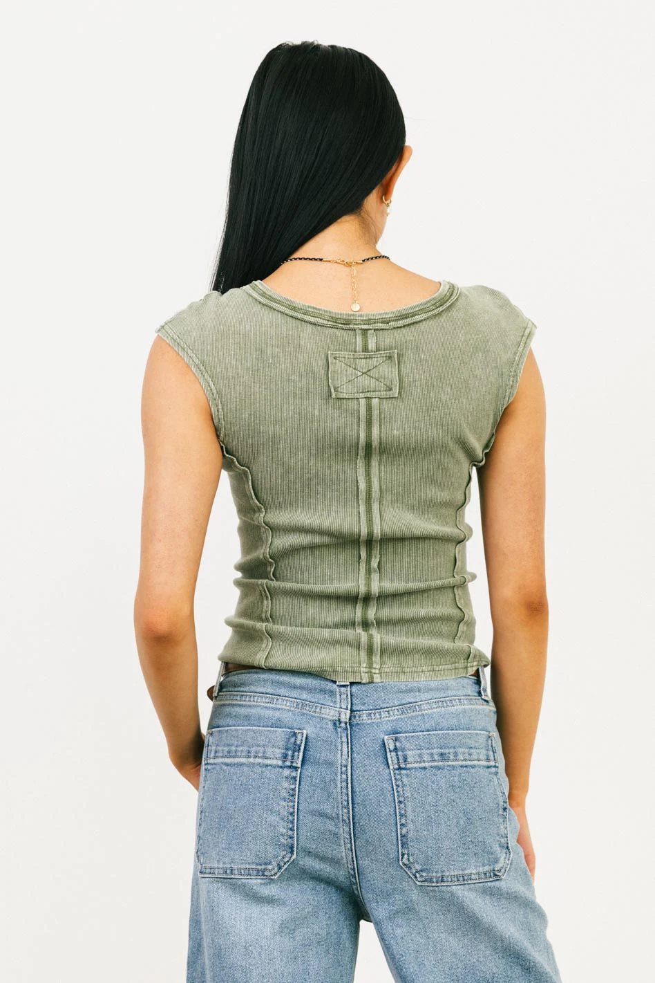 Penny Cap Sleeve Top in Olive - FINAL SALE - Image 4