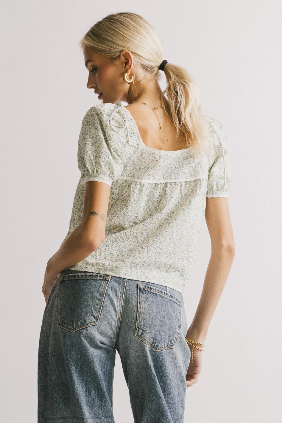 Peony Lace Trim Blouse in Blue - Image 3