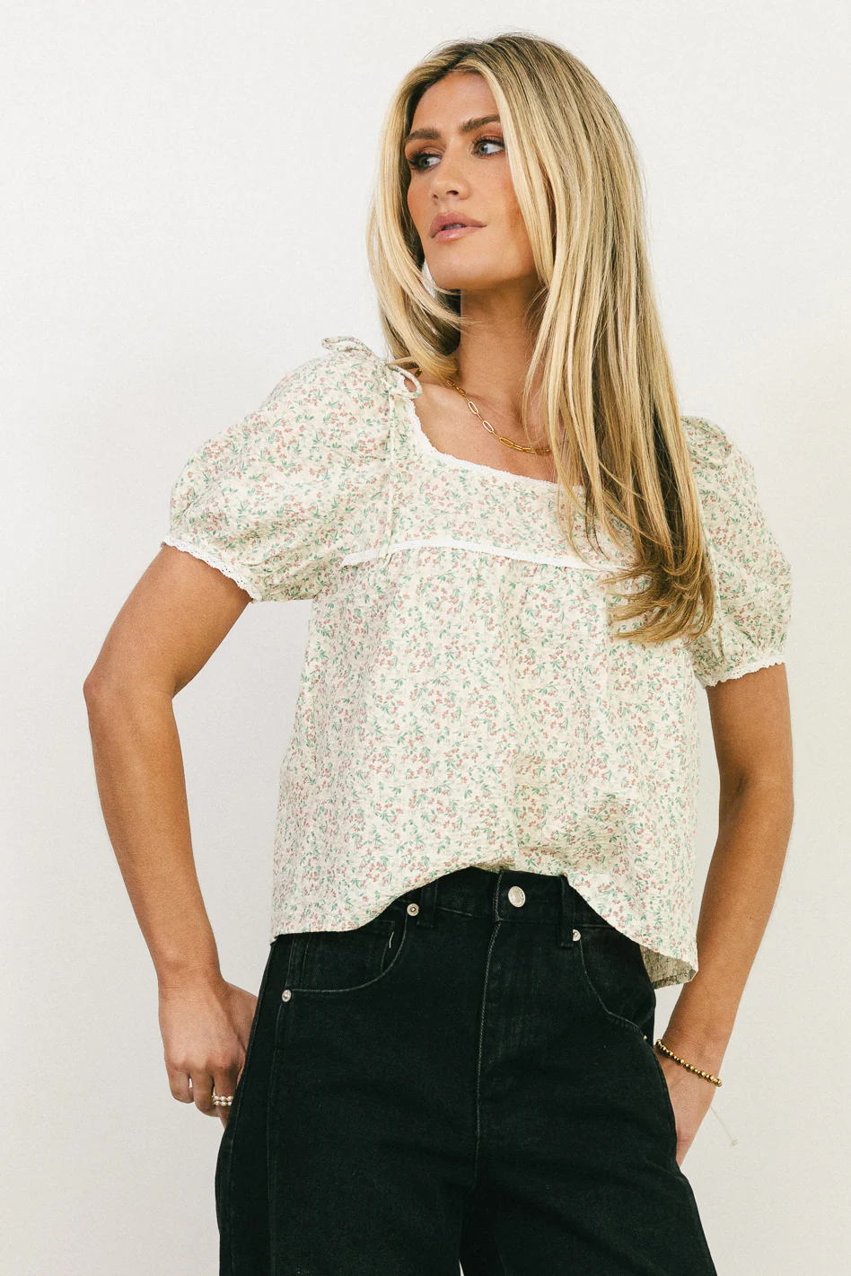 Peony Lace Trim Blouse in Blush - FINAL SALE - Image 6