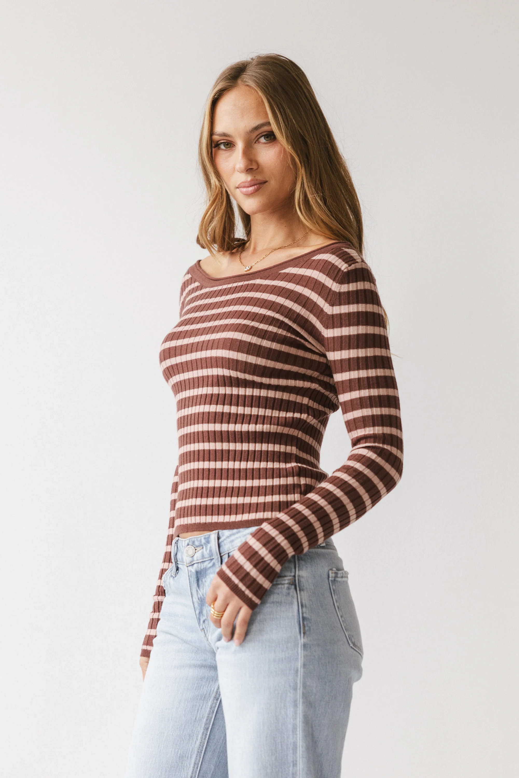 Petra Striped Sweater in Burgundy - FINAL SALE - Image 2