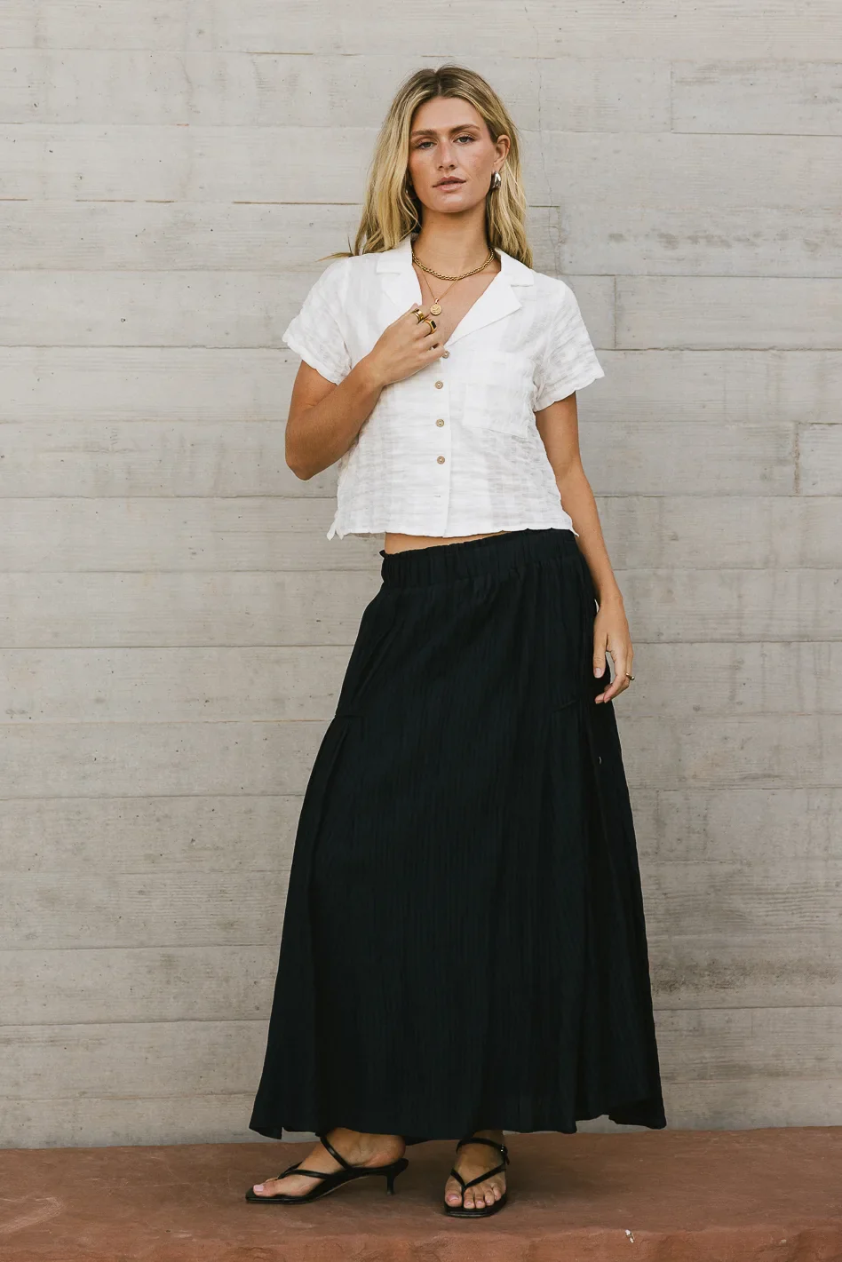 Phillipa Pleated Maxi Skirt in Navy - FINAL SALE - Image 4