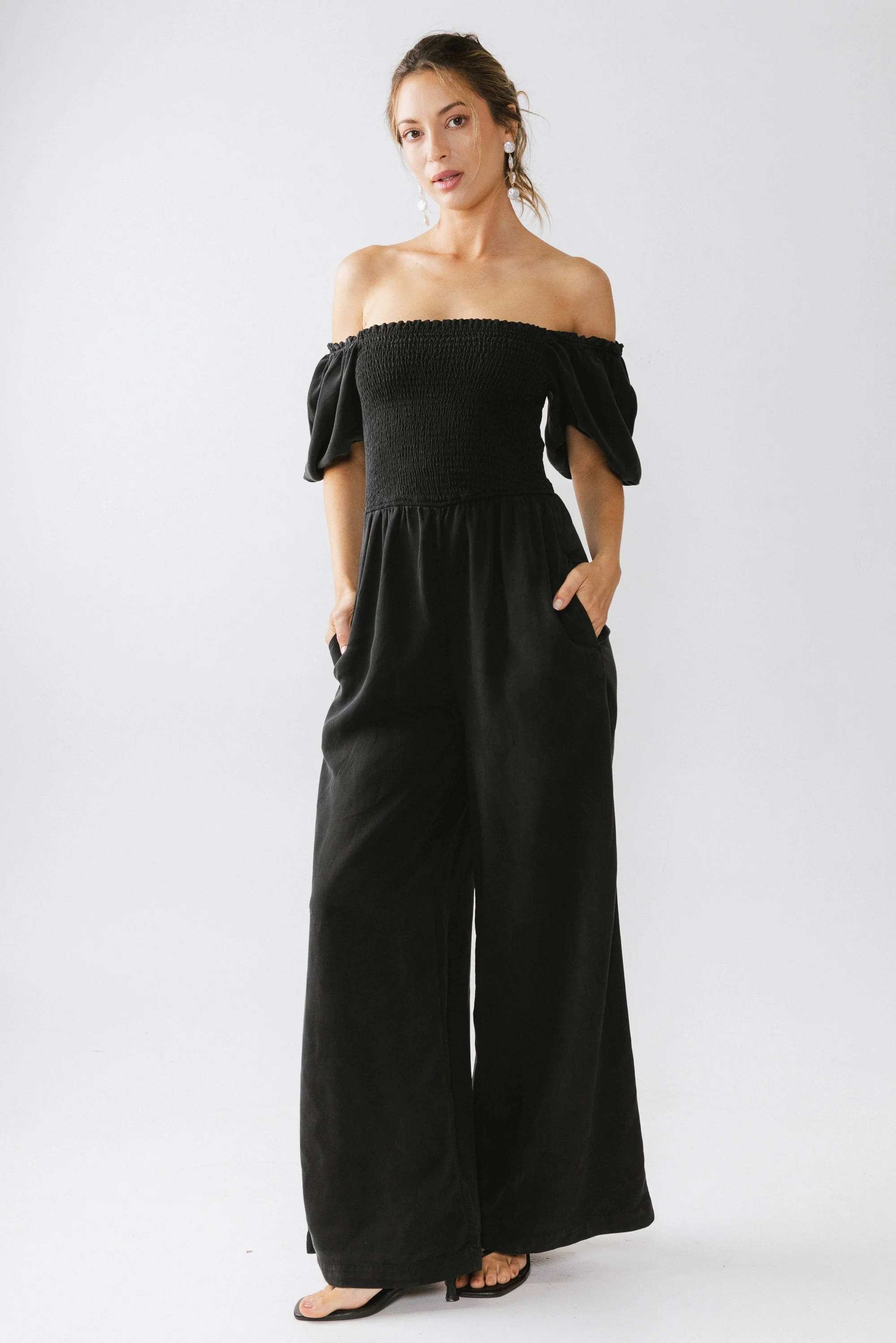 Piper Smocked Jumpsuit in Washed Black - FINAL SALE - Image 2