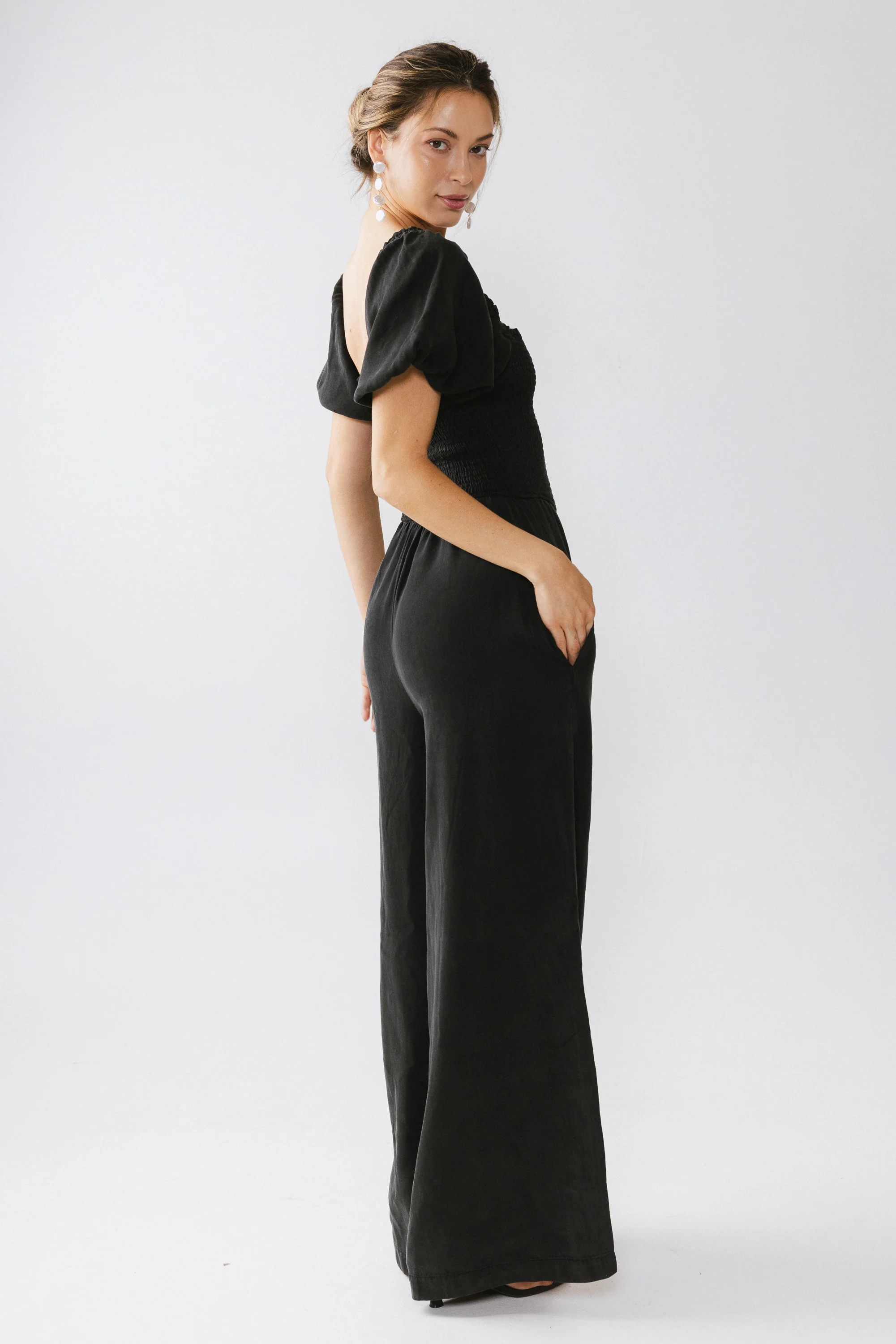 Piper Smocked Jumpsuit in Washed Black - FINAL SALE - Image 5