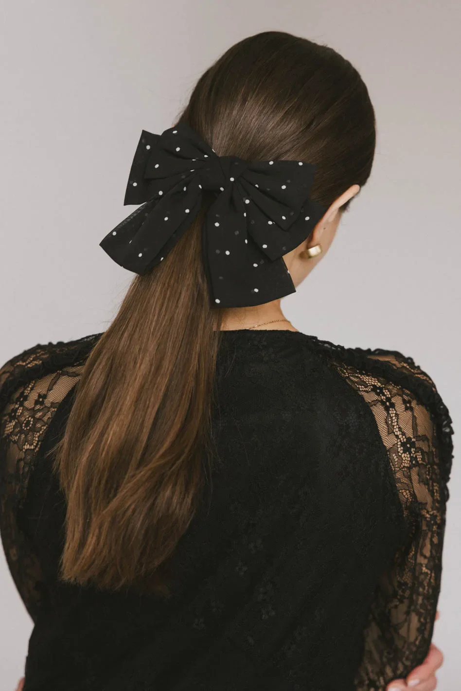 Polka Dot Bow Hair Clip in Black - FINAL SALE - Image 2