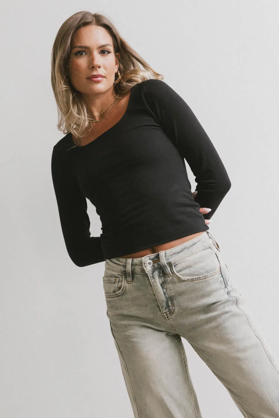 Polly Scoop Neck Top in Black - FINAL SALE - Image 2