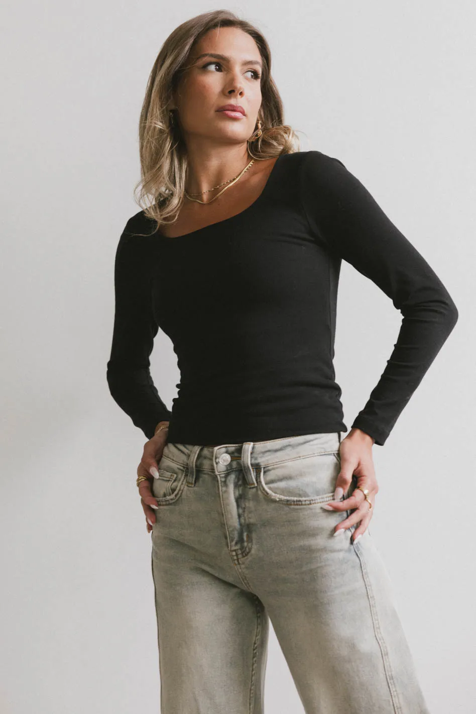 Polly Scoop Neck Top in Black - FINAL SALE - Image 3