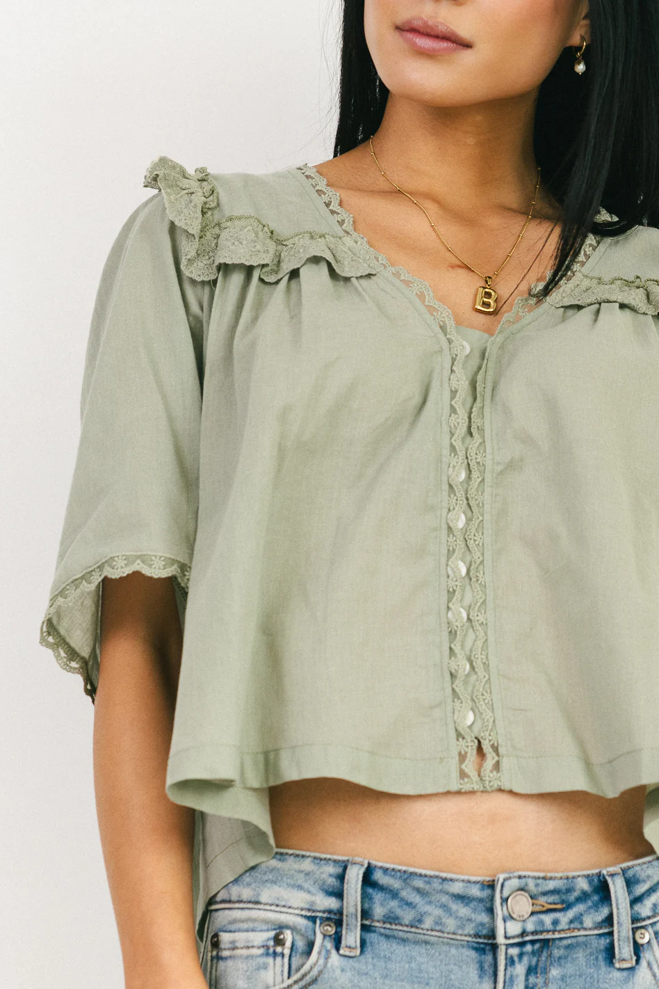 Potter Lace Blouse in Sage - FINAL SALE - Image 2