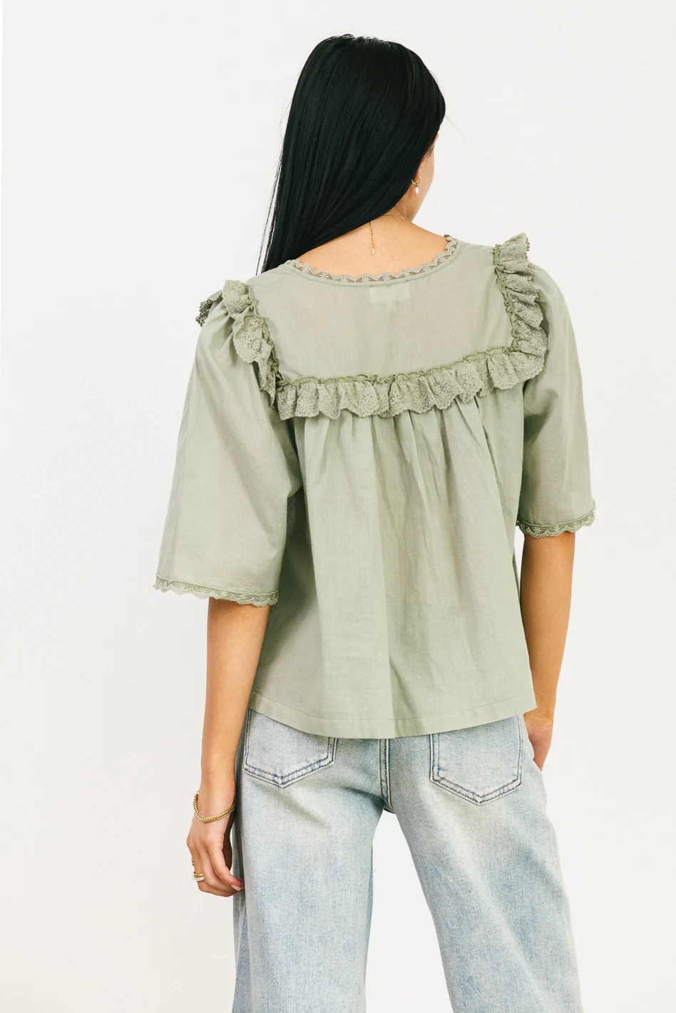 Potter Lace Blouse in Sage - FINAL SALE - Image 3