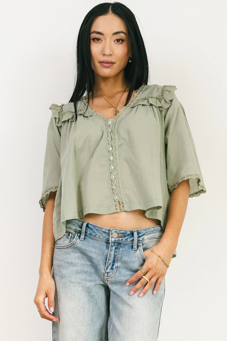 Potter Lace Blouse in Sage - FINAL SALE - Image 4