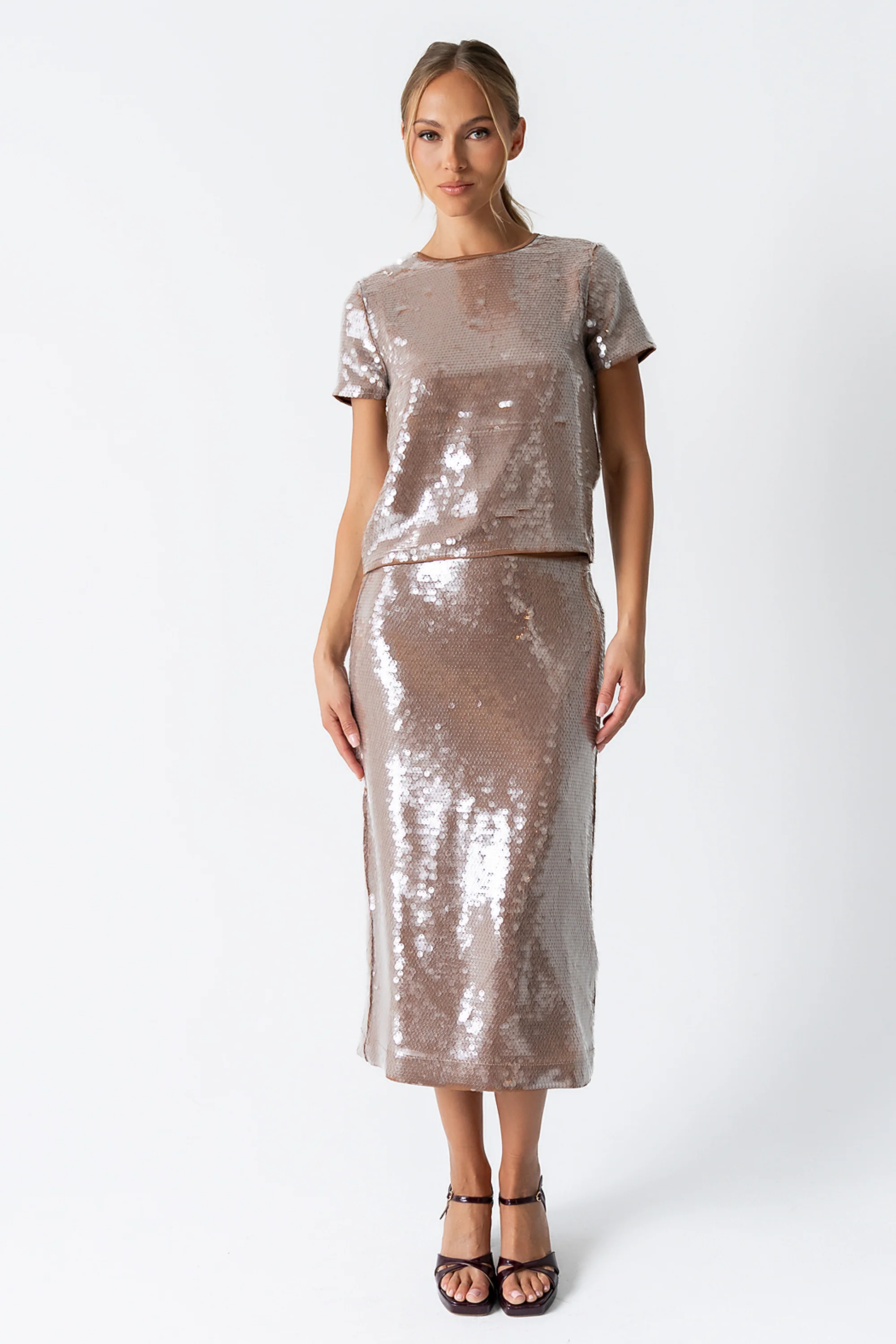 Presley Sequin Top in Tan - Image 5