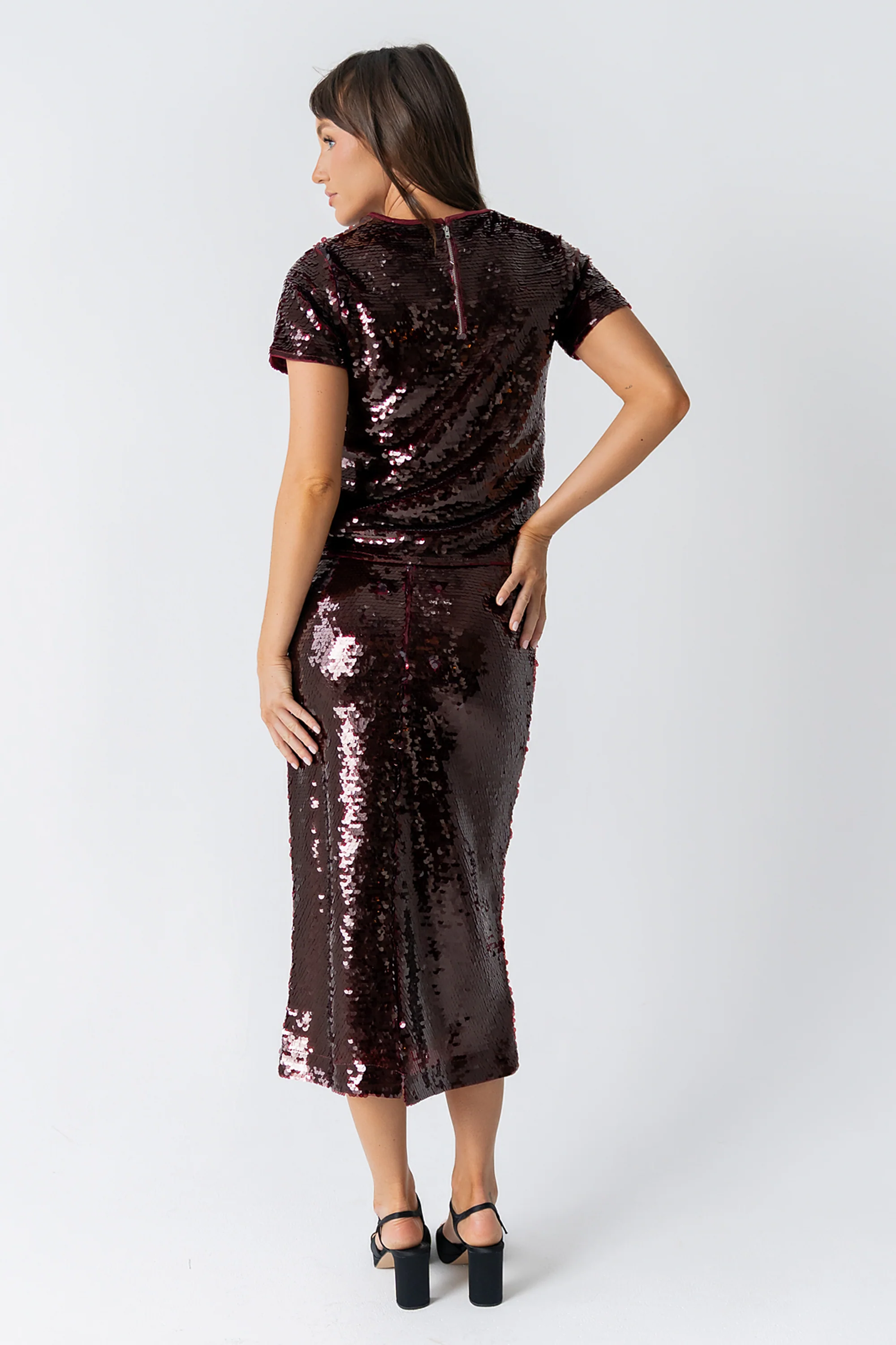 Presley Sequin Top in Burgundy - Image 3