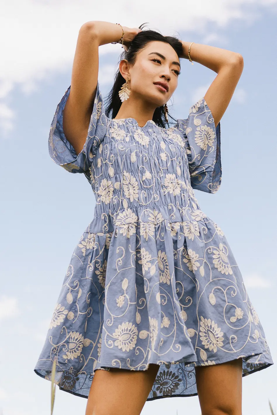 Priya Embroidered Mini Dress in Blue - Image 3