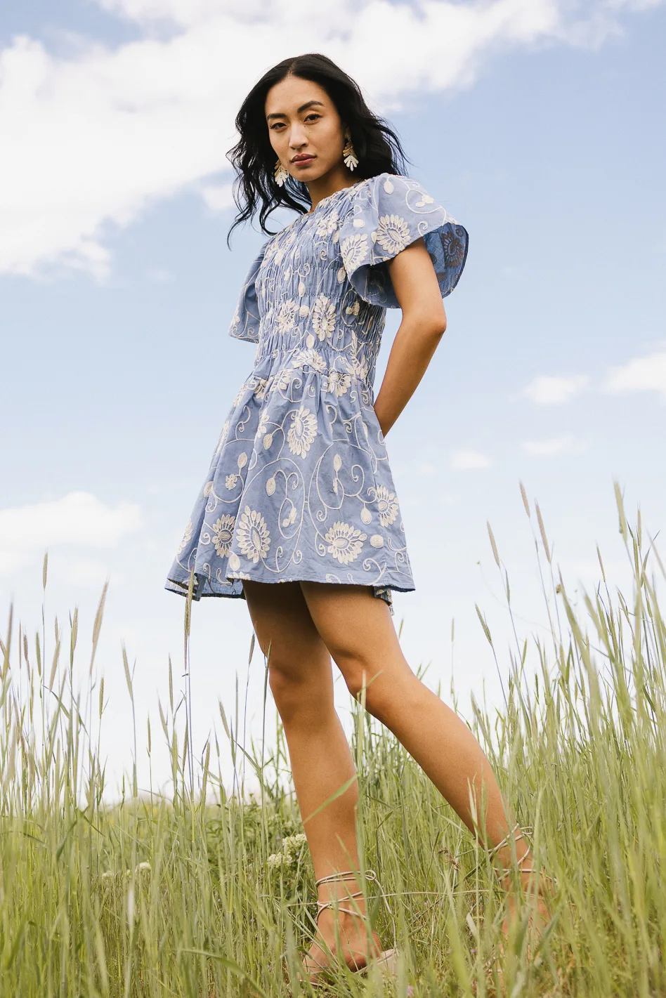 Priya Embroidered Mini Dress in Blue - Image 4