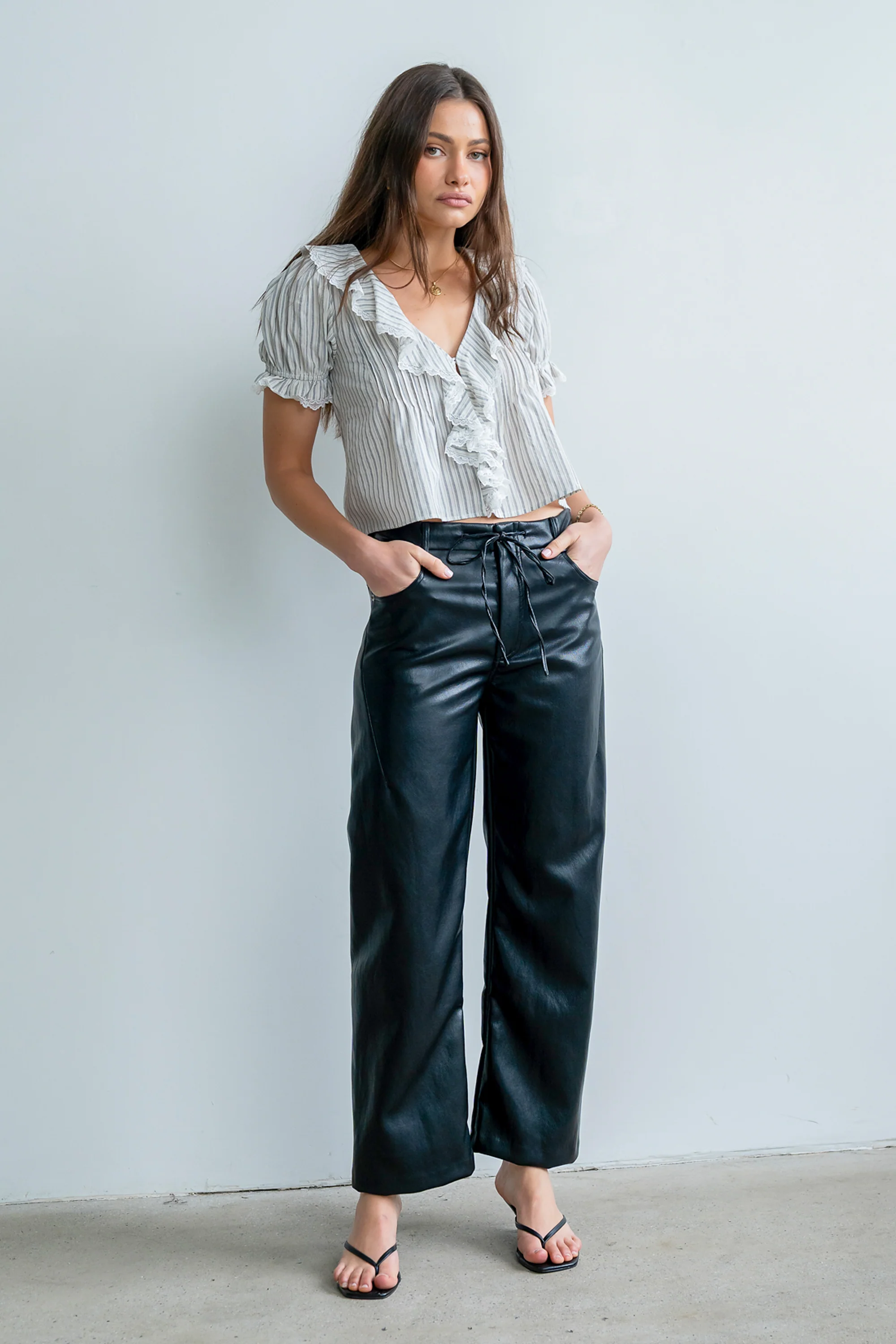 Priya Vegan Leather Wide Leg Pants - FINAL SALE - Image 4