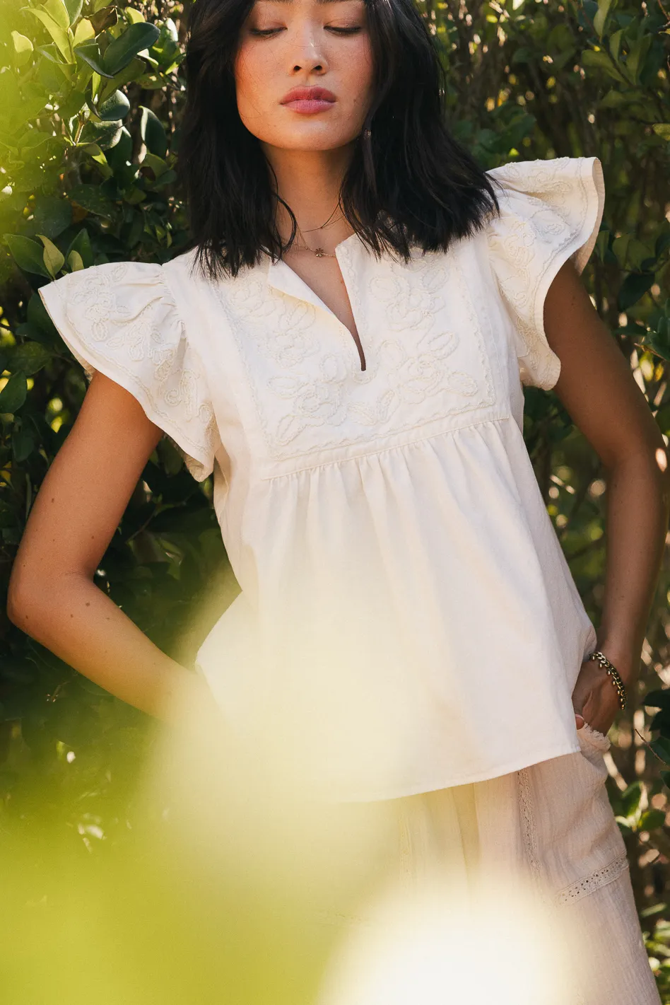 Quinley Embroidered Top in Ecru - FINAL SALE - Image 2
