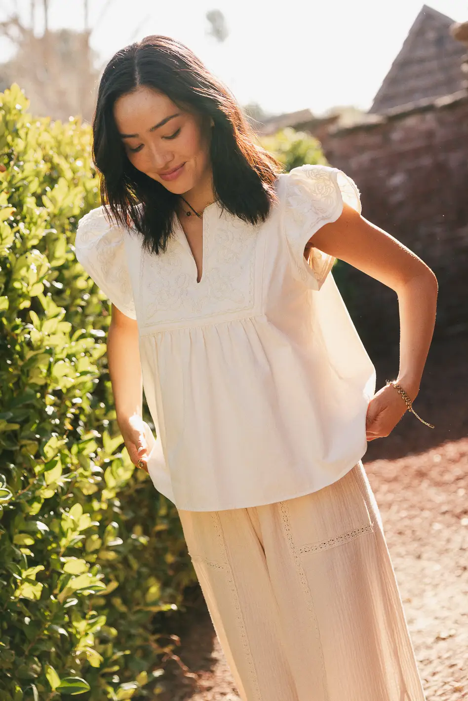 Quinley Embroidered Top in Ecru - FINAL SALE - Image 3