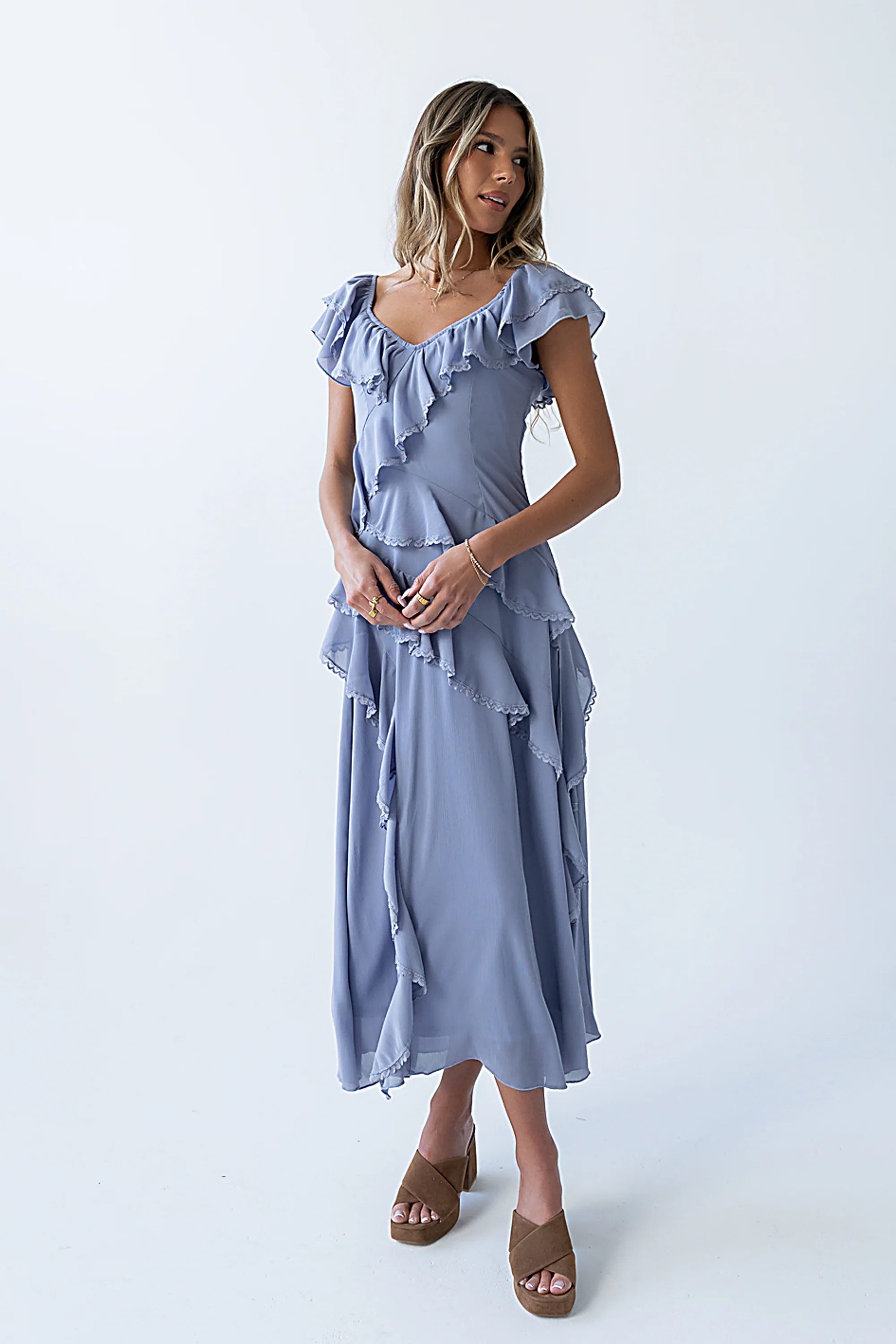Quinton Ruffle Maxi Dress in Blue - Image 4