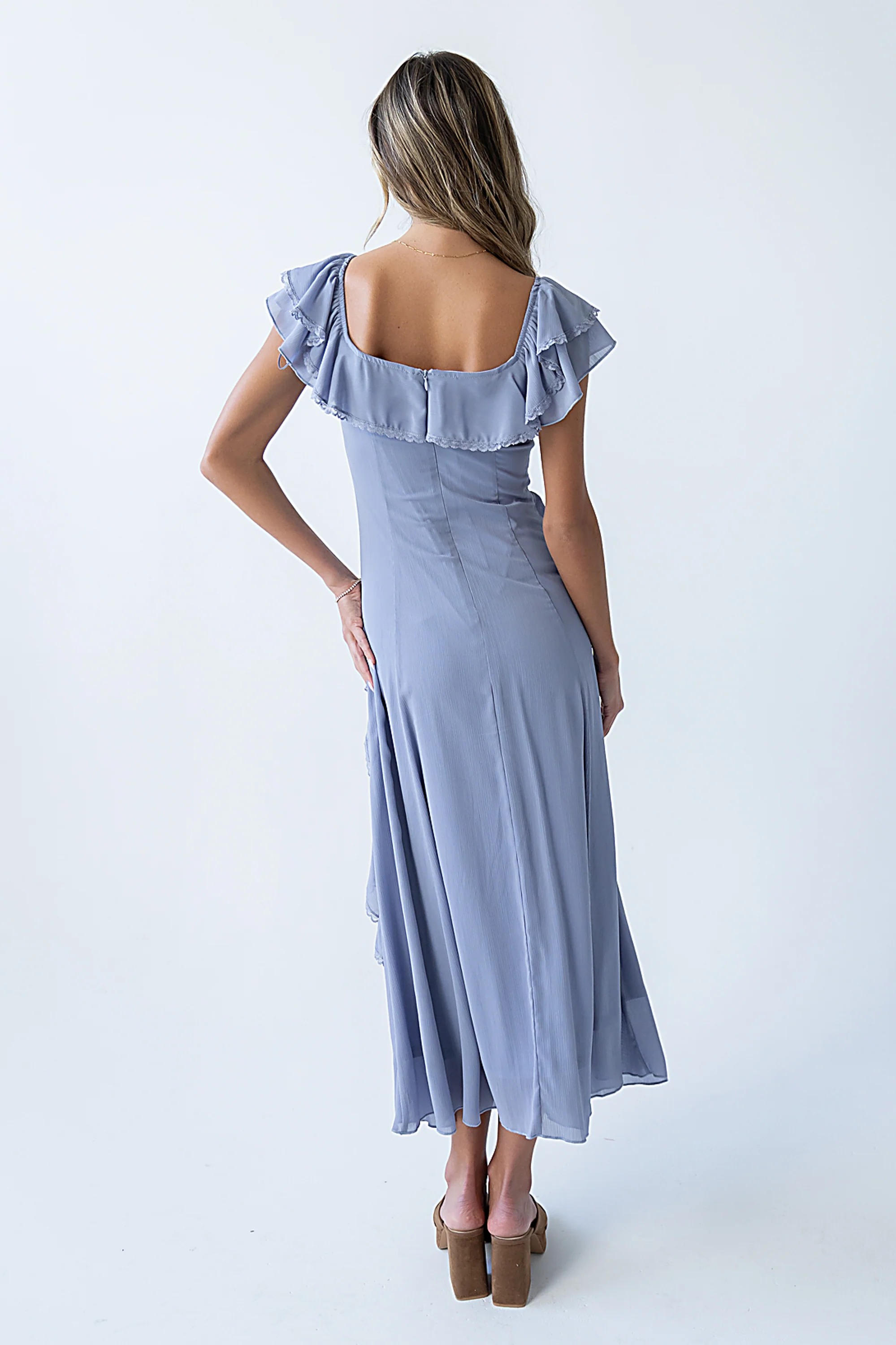 Quinton Ruffle Maxi Dress in Blue - Image 5